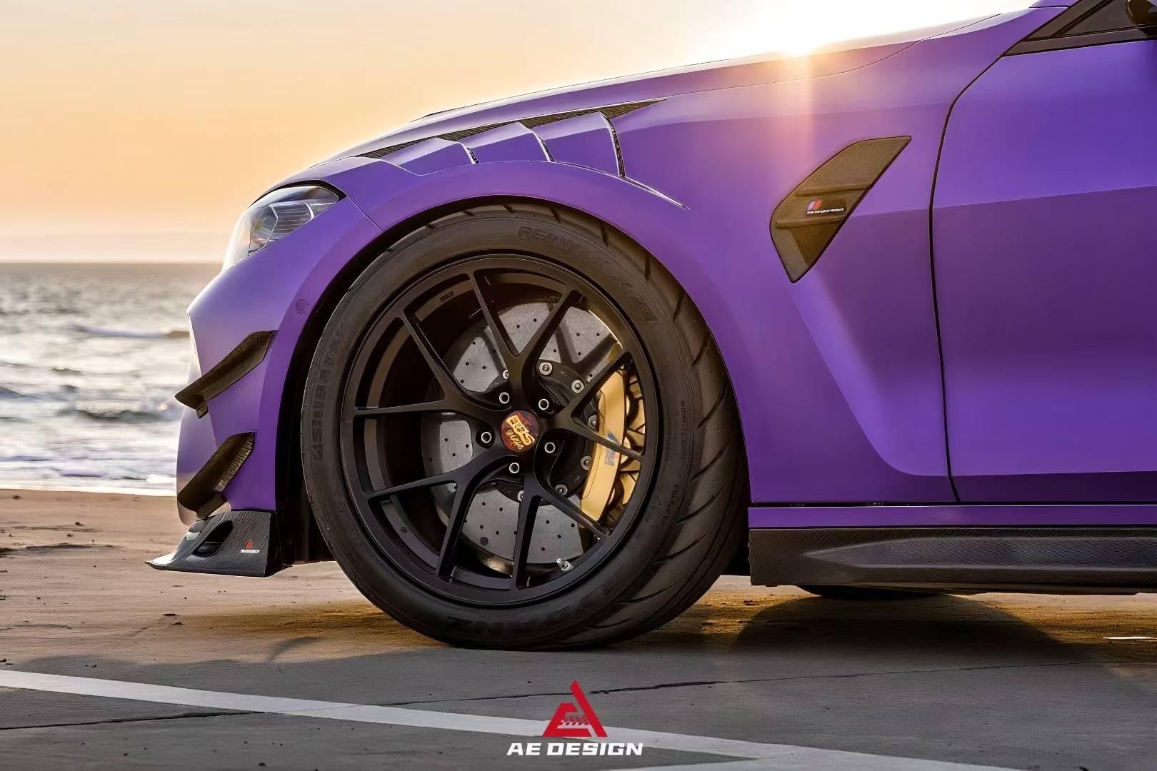 BMW M3 G80 G81 2021 2022 2023 2024 & M4 G82 G83 2021 2022 2023 2024 with Aftermarket Parts - AE Style Front Fenders Pre-preg Carbon Fiber from ArmorExtend