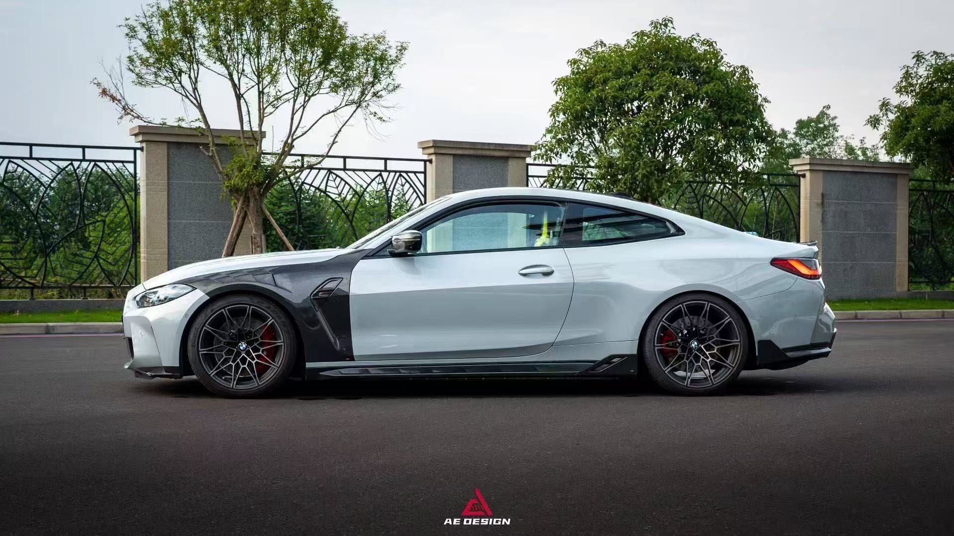 BMW M3 G80 G81 2021 2022 2023 2024 & M4 G82 G83 2021 2022 2023 2024 with Aftermarket Parts - AE Style Front Fenders Pre-preg Carbon Fiber from ArmorExtend