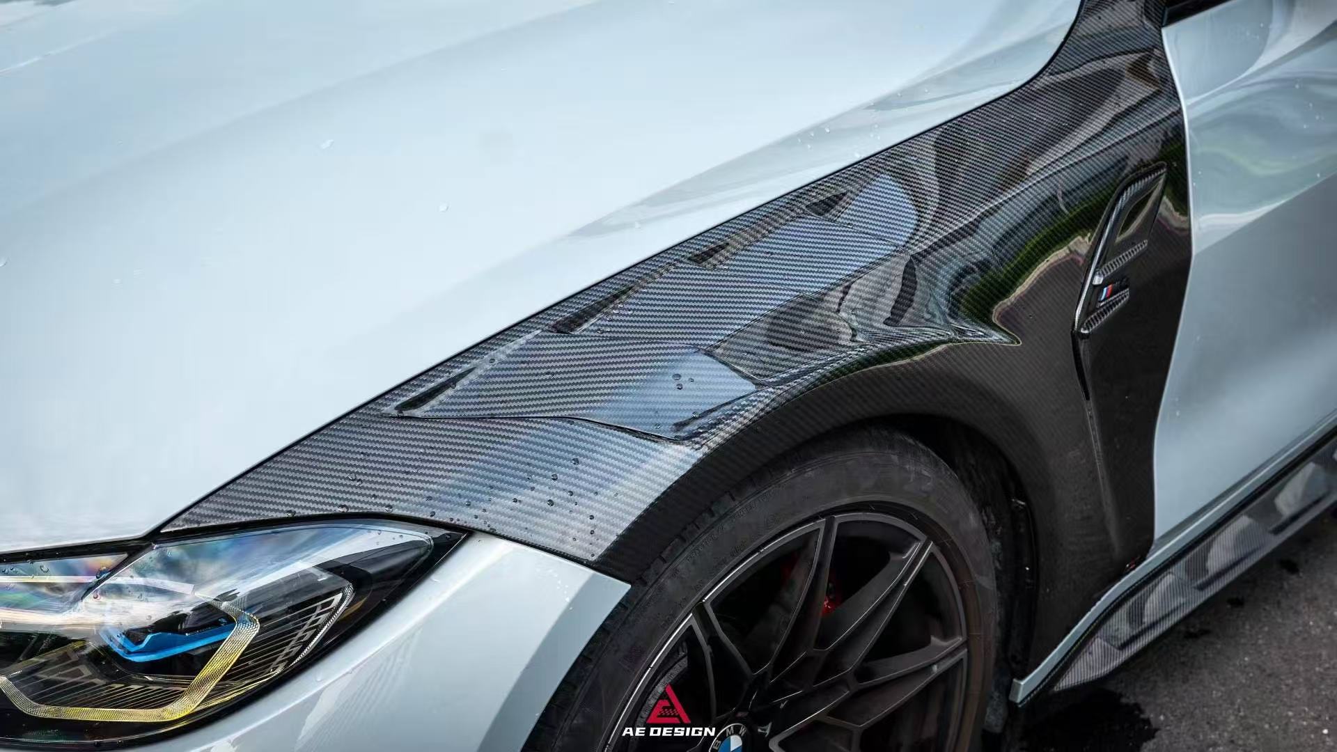 BMW M3 G80 G81 2021 2022 2023 2024 & M4 G82 G83 2021 2022 2023 2024 with Aftermarket Parts - AE Style Front Fenders Pre-preg Carbon Fiber from ArmorExtend