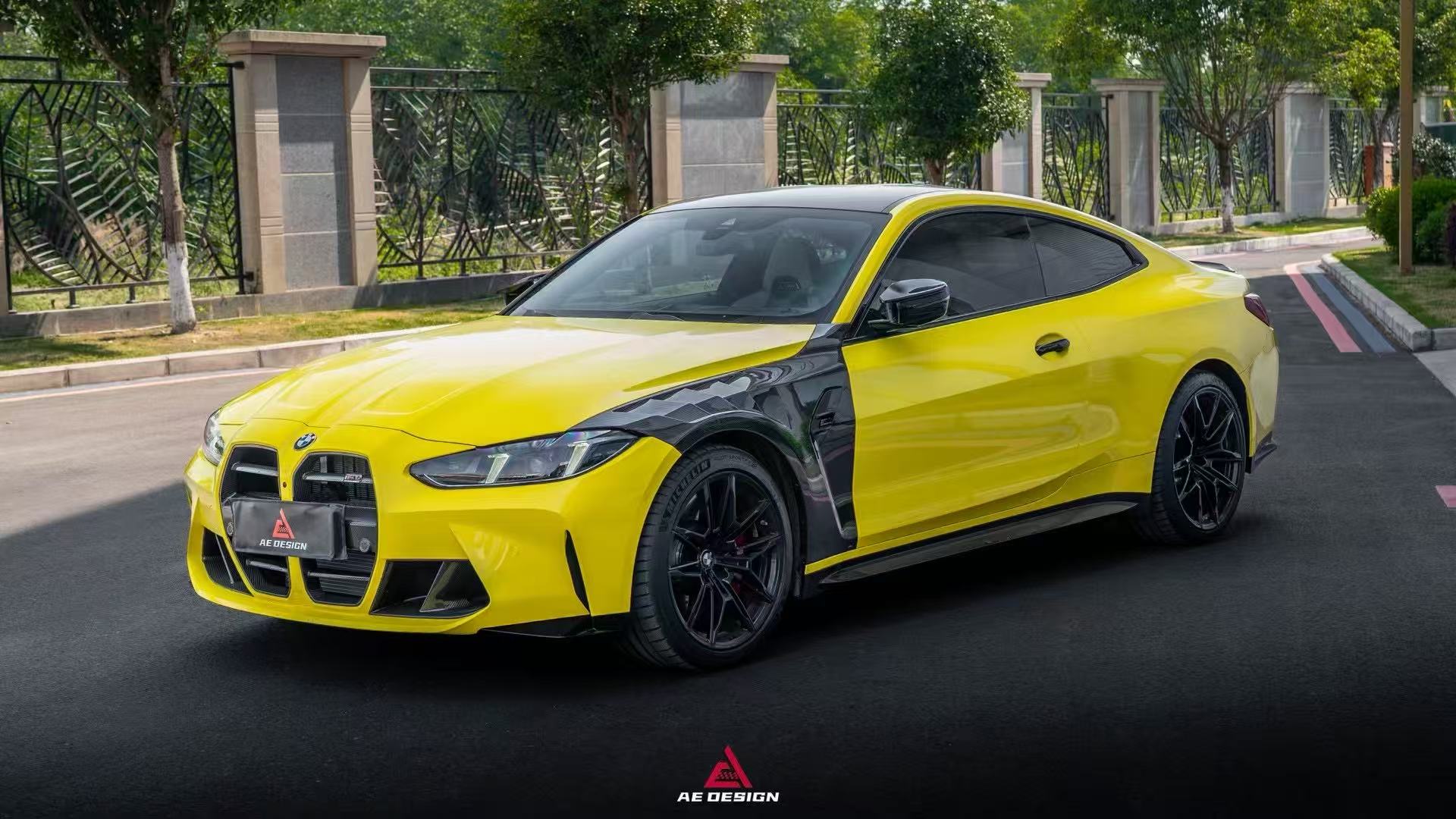 BMW M3 G80 G81 2021 2022 2023 2024 & M4 G82 G83 2021 2022 2023 2024 with Aftermarket Parts - AE Style Front Fenders Carbon Fiber from ArmorExtend