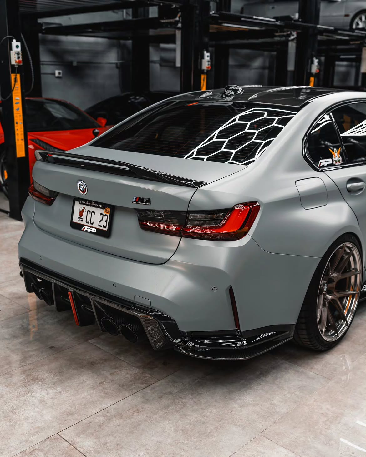 BMW M3 G80 G81 2021 2022 2023 2024 & M4 G82 G83 2021 2022 2023 2024 with Aftermarket Parts - AE V2 Style Rear Diffuser & Canards Carbon Fiber from ArmorExtend