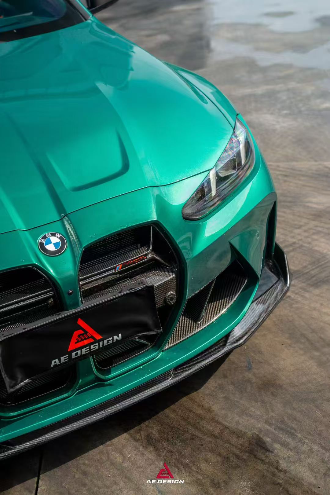 BMW M3 G80 G81 2021 2022 2023 2024 & M4 G82 G83 2021 2022 2023 2024 with Aftermarket Parts - AE V2 Style Front Lip Pre-preg Carbon Fiber from ArmorExtend
