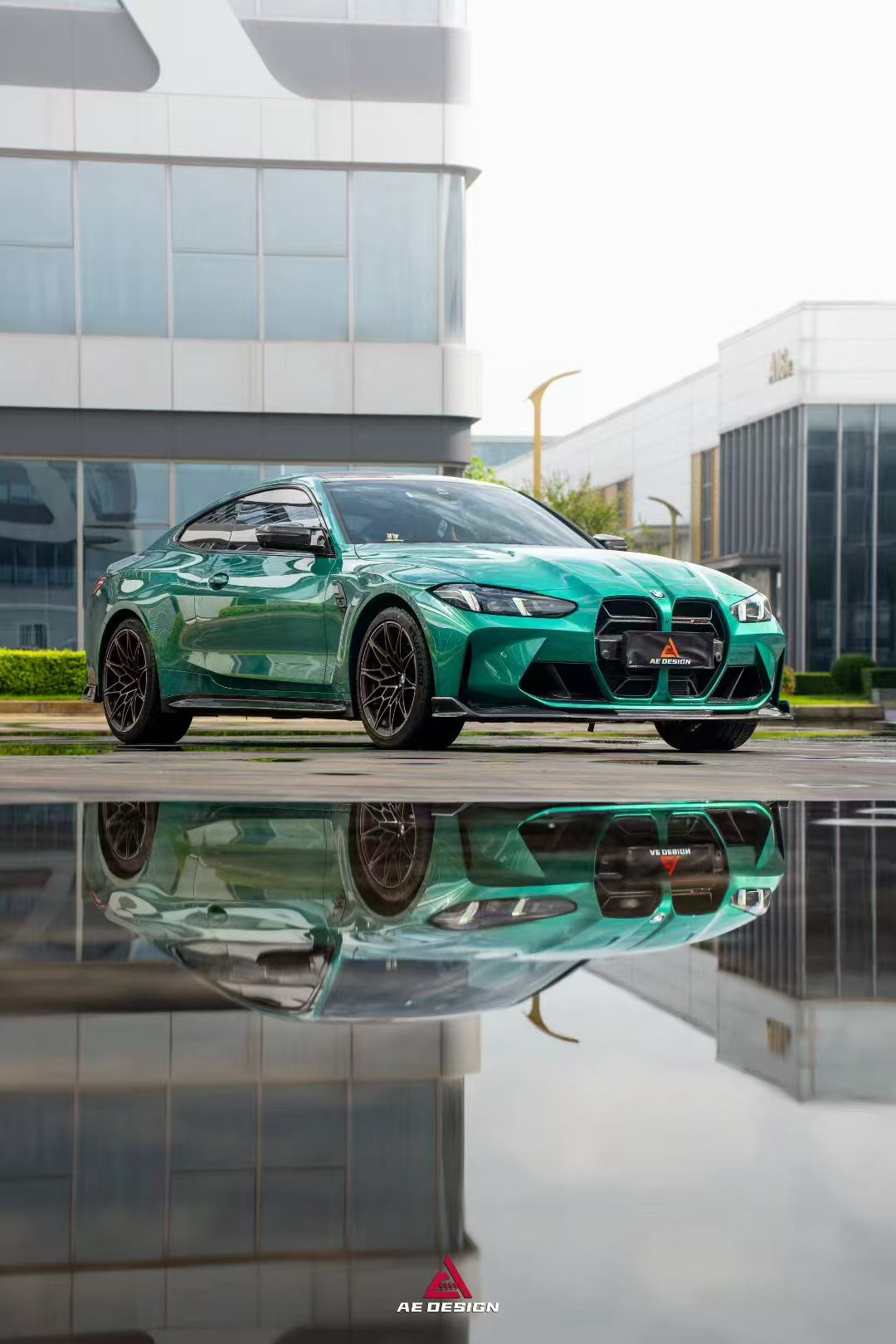 BMW M3 G80 G81 2021 2022 2023 2024 & M4 G82 G83 2021 2022 2023 2024 with Aftermarket Parts - AE V2 Style Front Lip Pre-preg Carbon Fiber from ArmorExtend