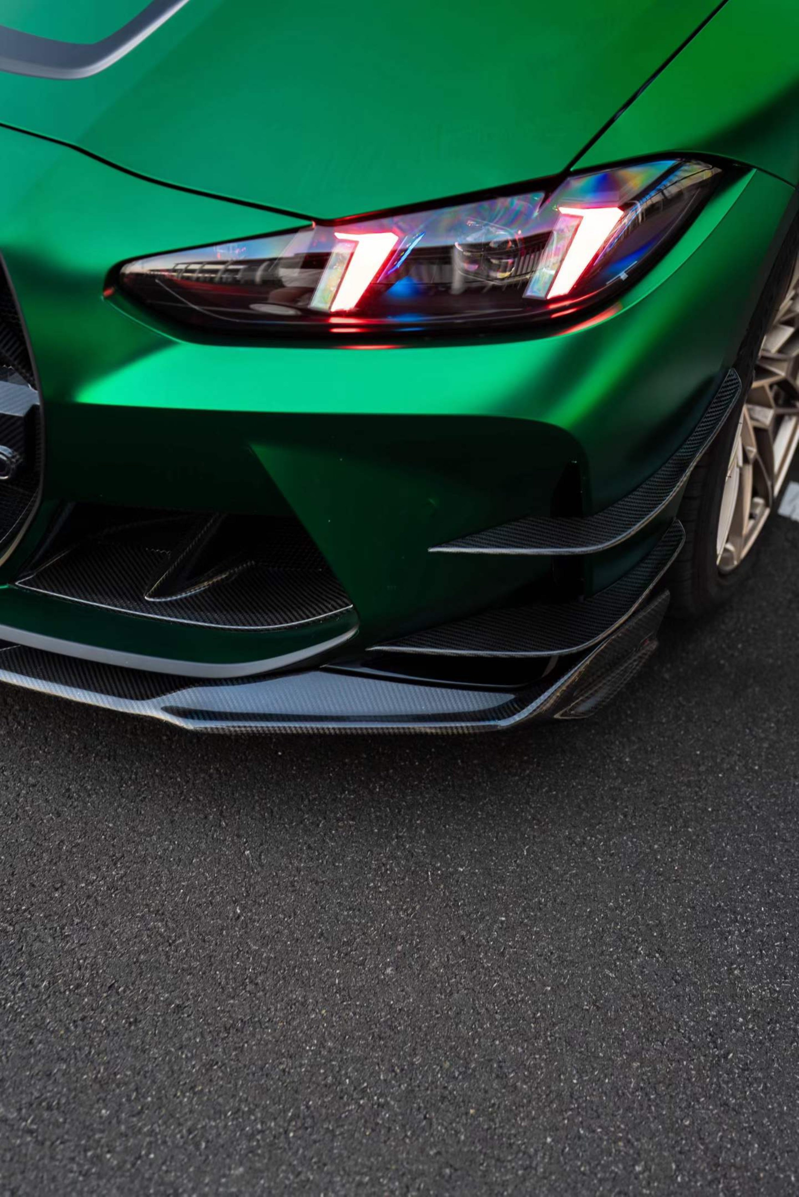 BMW M3 G80 G81 2021 2022 2023 2024 & M4 G82 G83 2021 2022 2023 2024 with Aftermarket Parts - AE V2 Style Front Canards Carbon Fiber from ArmorExtend