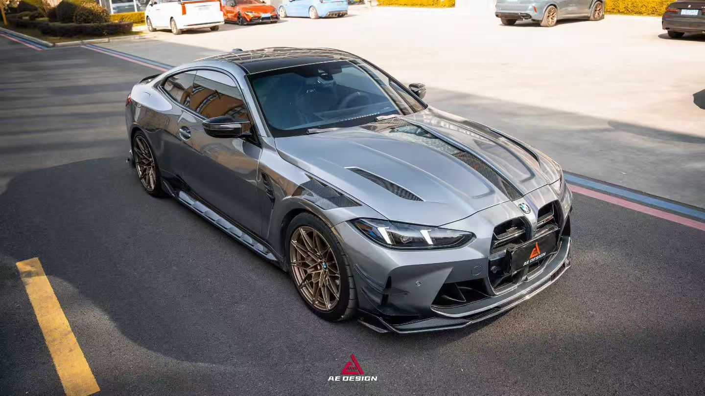 BMW M3 G80 G81 2021 2022 2023 2024 & M4 G82 G83 2021 2022 2023 2024 with Aftermarket Parts - AE V2 Style Front Lip Pre-preg Carbon Fiber from ArmorExtend