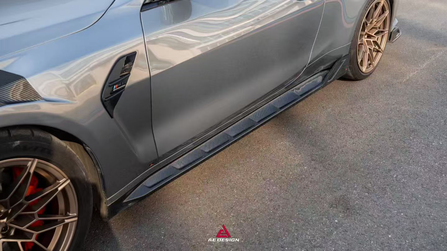 BMW M3 G80 G81 2021 2022 2023 2024 & M4 G82 G83 2021 2022 2023 2024 with Aftermarket Parts - AE Style Side Skirts Carbon Fiber from ArmorExtend