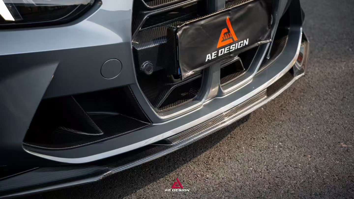 BMW M3 G80 G81 2021 2022 2023 2024 & M4 G82 G83 2021 2022 2023 2024 with Aftermarket Parts - AE V2 Style Front Lip Pre-preg Carbon Fiber from ArmorExtend