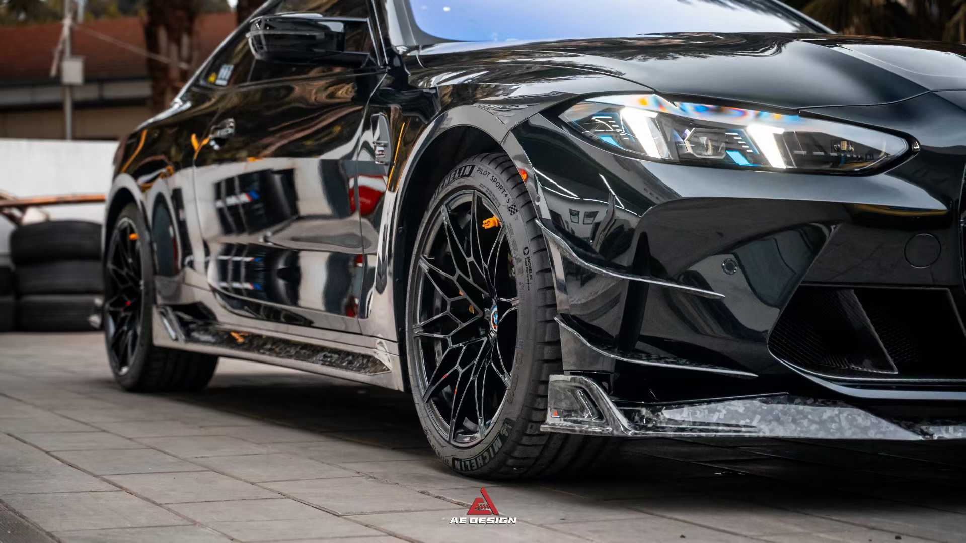 BMW M3 G80 G81 2021 2022 2023 2024 & M4 G82 G83 2021 2022 2023 2024 with Aftermarket Parts - AE V2 Style Front Canards Carbon Fiber from ArmorExtend