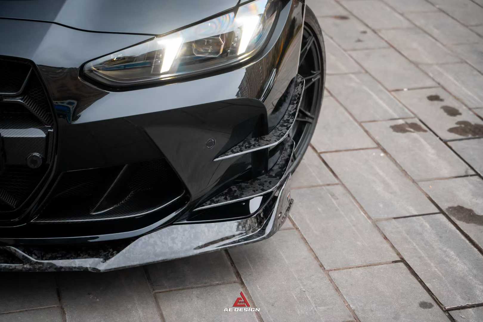 BMW M3 G80 G81 2021 2022 2023 2024 & M4 G82 G83 2021 2022 2023 2024 with Aftermarket Parts - AE V2 Style Front Canards Carbon Fiber from ArmorExtend