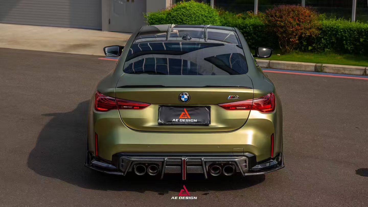 BMW M3 G80 G81 & M4 G82 G83 2021-ON with Aftermarket Parts - V3 Rear Diffuser & Rear Canards Dry Pre-preg Carbon Fiber from ArmorExtend