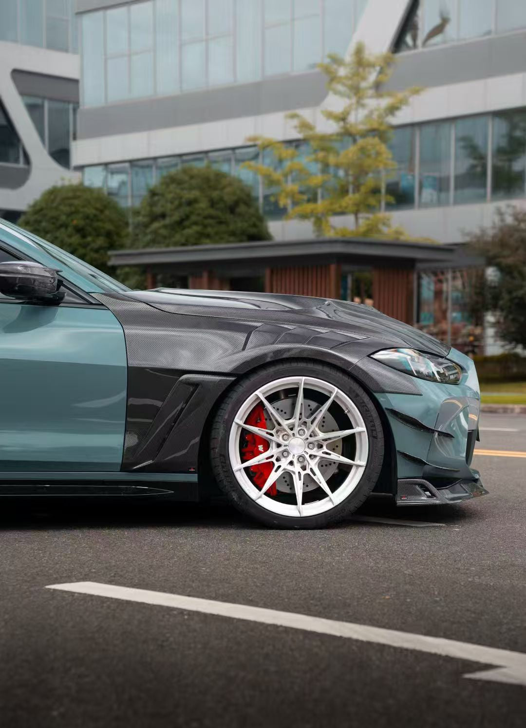 BMW M4 / M4C / M4CS G82 G83 2021-ON with Aftermarket Parts - ART Widebody Front Fenders Dry Pre-preg Carbon Fiber from ArmorExtend
