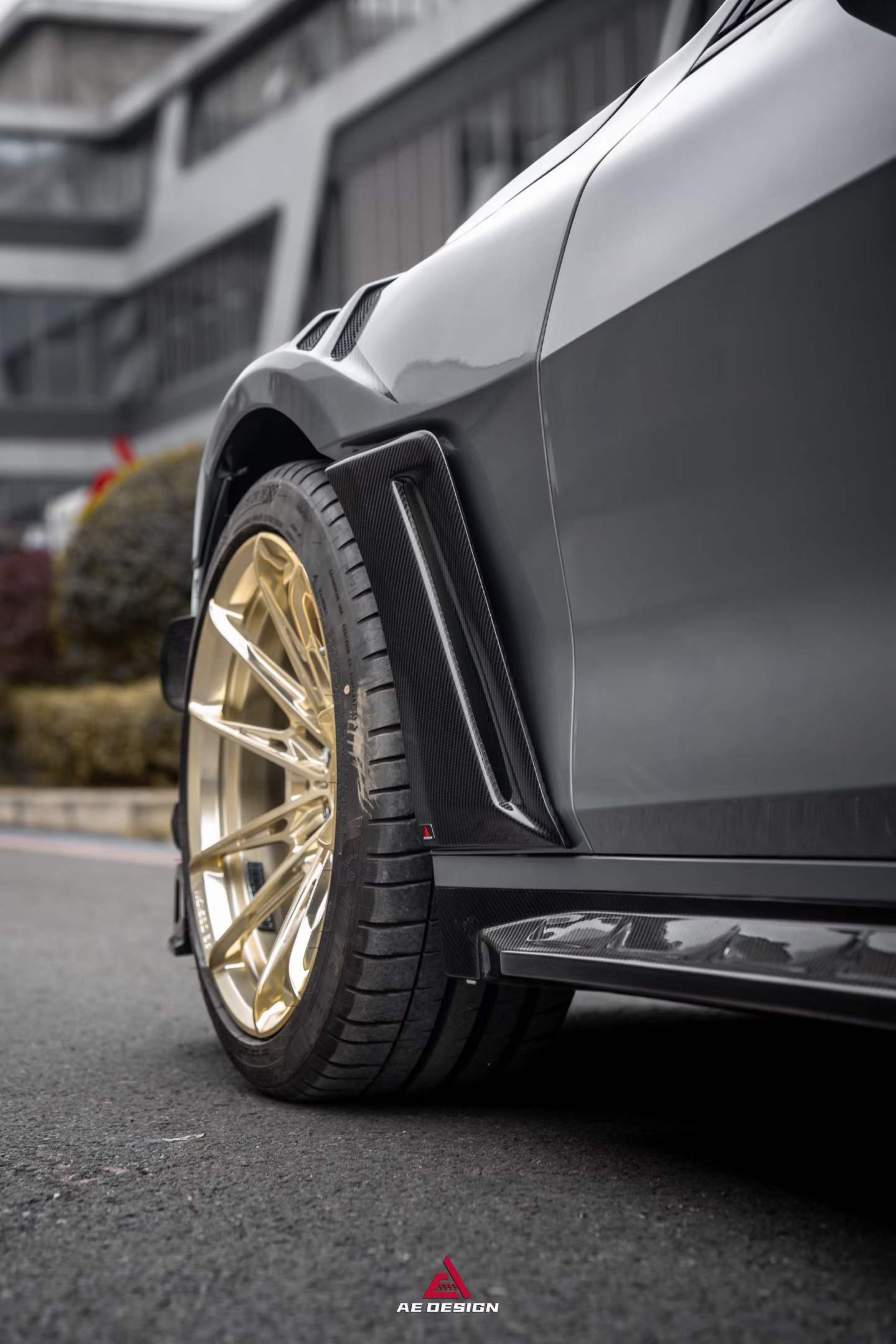 BMW M3 G80 G81 2021 2022 2023 2024 & M4 G82 G83 2021 2022 2023 2024 with Aftermarket Parts - AE Style Side Skirts Carbon Fiber from ArmorExtend