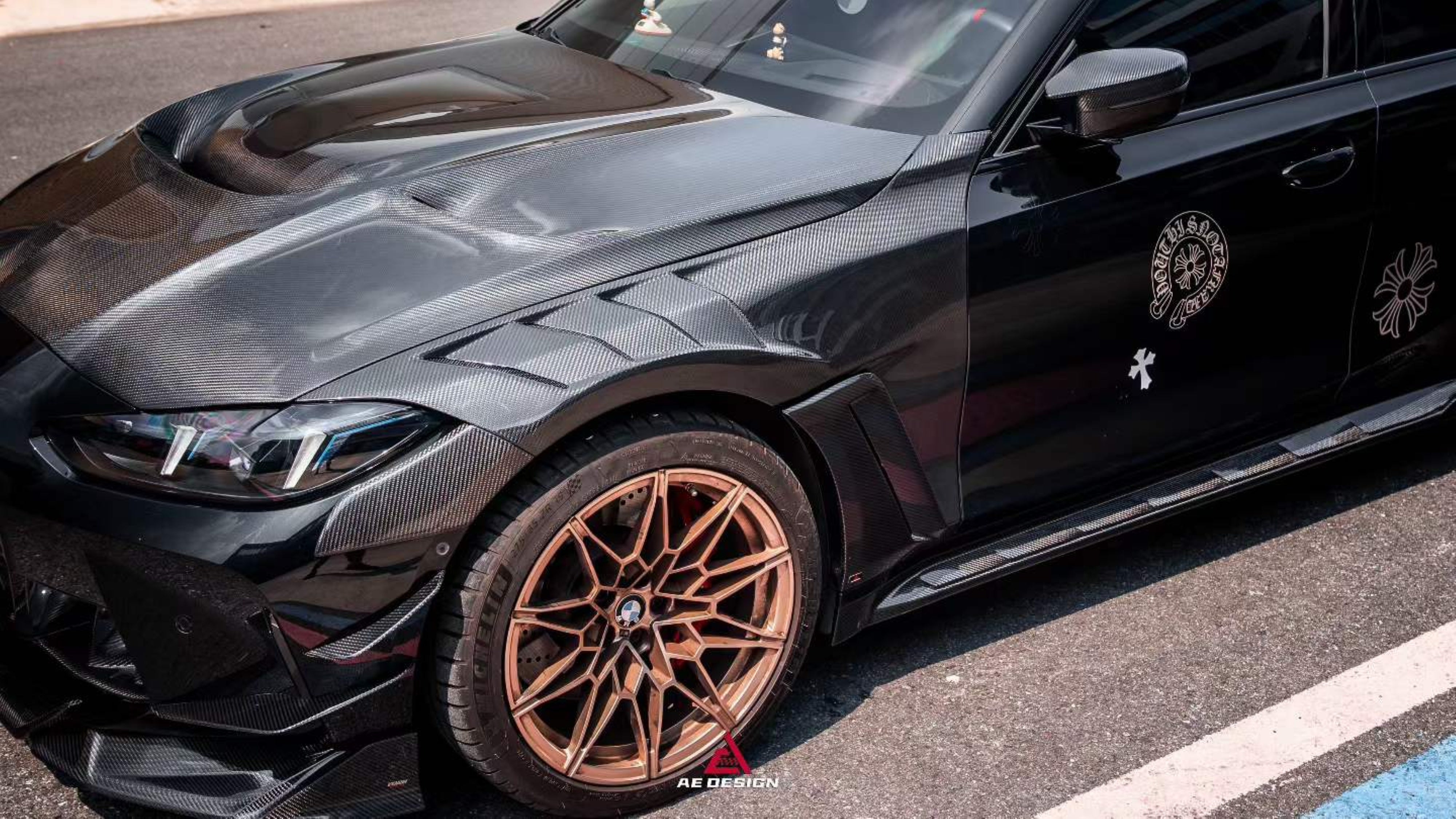 BMW M3 G80 G81 2021 2022 2023 2024 & M4 G82 G83 2021 2022 2023 2024 with Aftermarket Parts - AE Style Side Skirts Carbon Fiber from ArmorExtend