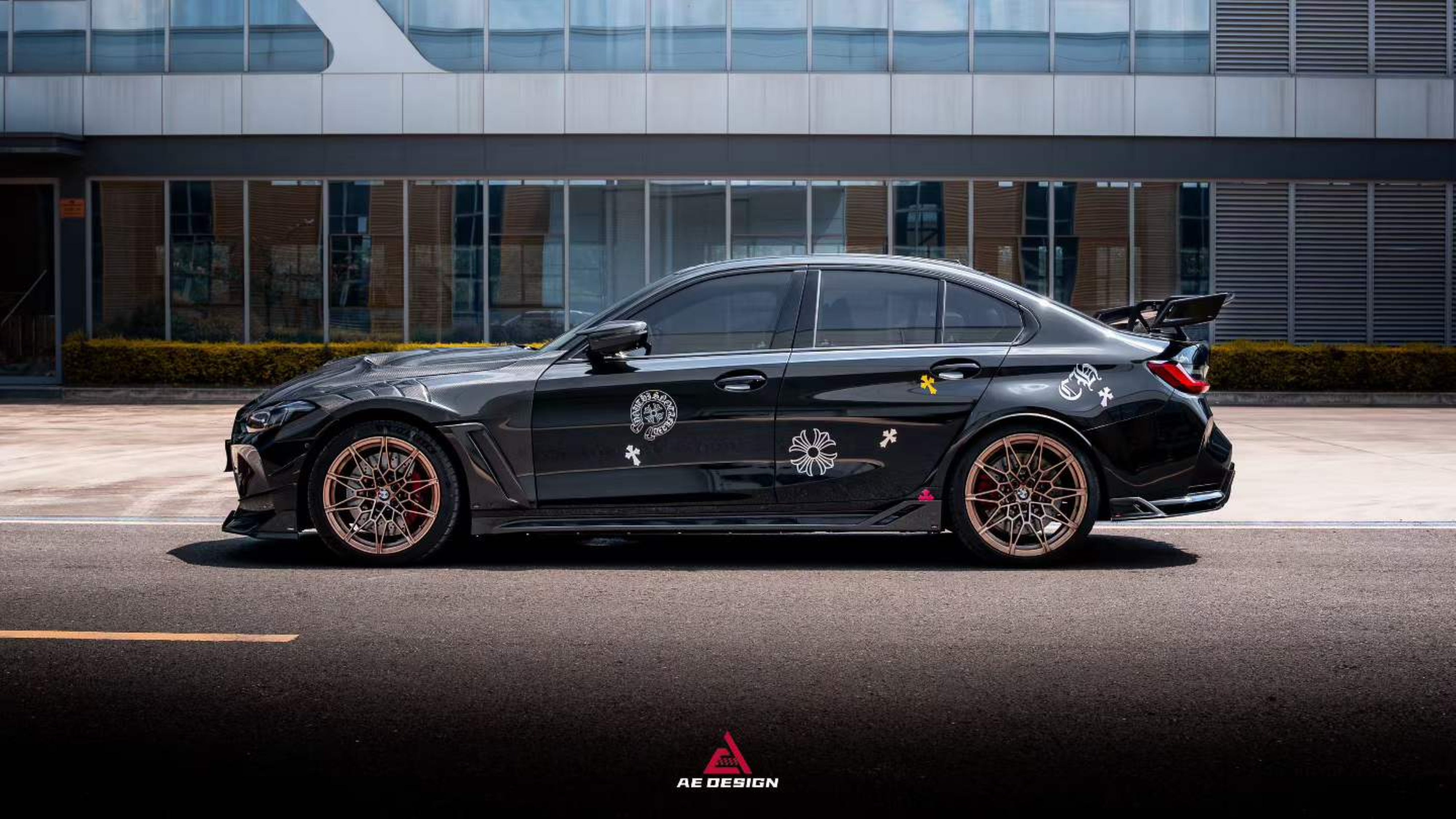 BMW M3 G80 G81 2021 2022 2023 2024 & M4 G82 G83 2021 2022 2023 2024 with Aftermarket Parts - AE Style Side Skirts Carbon Fiber from ArmorExtend