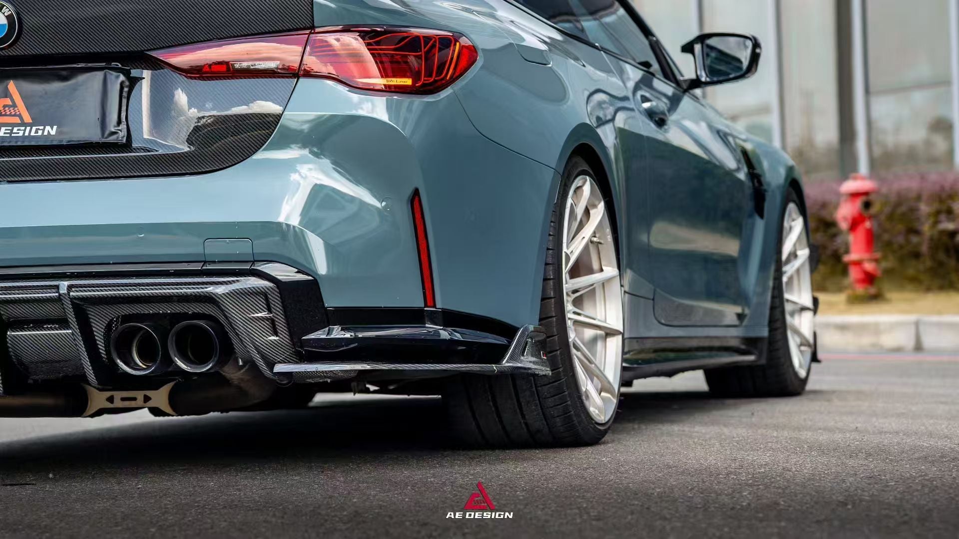 BMW M3 G80 G81 & M4 G82 G83 2021-ON with Aftermarket Parts - V3 Rear Diffuser & Rear Canards Dry Pre-preg Carbon Fiber from ArmorExtend