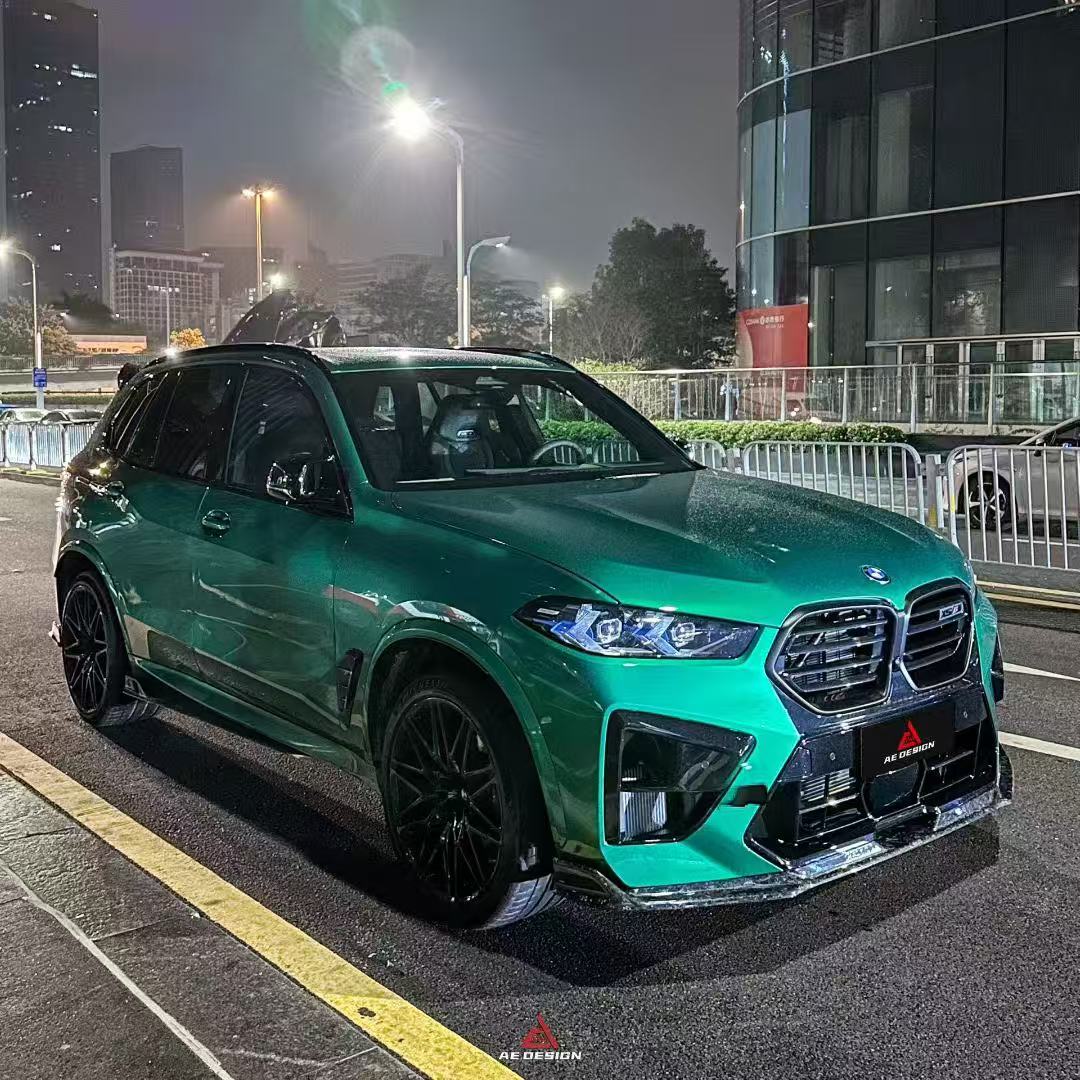 BMW X5M X5MC F95 & X6M X6MC F96 2024-ON (LCI) With Aftermarket Parts - AE Style Front Lip Pre-preg Carbon Fiber from ArmorExtend