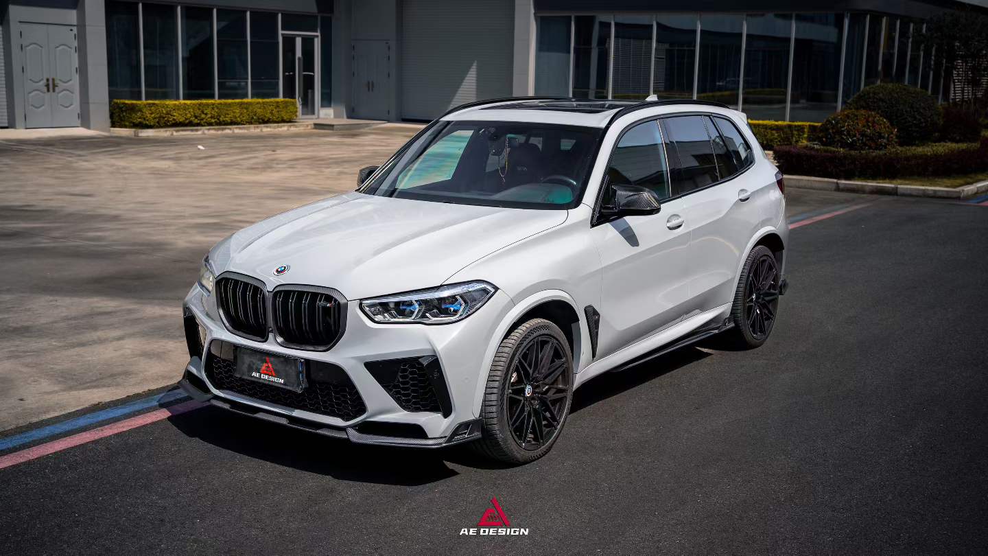 BWM X5M X5MC F95 Pre-LCI 2020 2021 2022 2023 with Aftermarket Parts - AE Style Front Lip Carbon Fiber from ArmorExtend