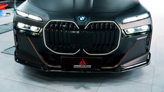 BMW i7 M70 / xDrive60 / eDrive50 G70 2023-ON &?7 Series 760i xDrive / 750e xDrive / 740i xDrive / 740i G70 2023-ON with Aftermarket Parts - AE Style Vacuumed Carbon Front Lip & side splitters?from ArmorExtend 