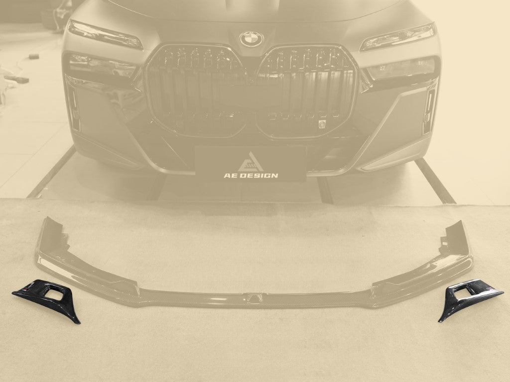 BMW i7 M70 / xDrive60 / eDrive50 G70 2023-ON &?7 Series 760i xDrive / 750e xDrive / 740i xDrive / 740i G70 2023-ON with Aftermarket Parts - AE Style Vacuumed Carbon Front Lip & side splitters?from ArmorExtend 
