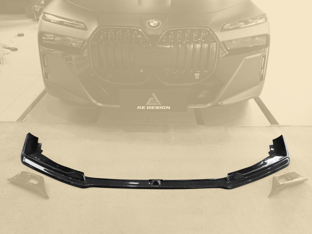 BMW i7 M70 / xDrive60 / eDrive50 G70 2023-ON &?7 Series 760i xDrive / 750e xDrive / 740i xDrive / 740i G70 2023-ON with Aftermarket Parts - AE Style Vacuumed Carbon Front Lip & side splitters?from ArmorExtend 