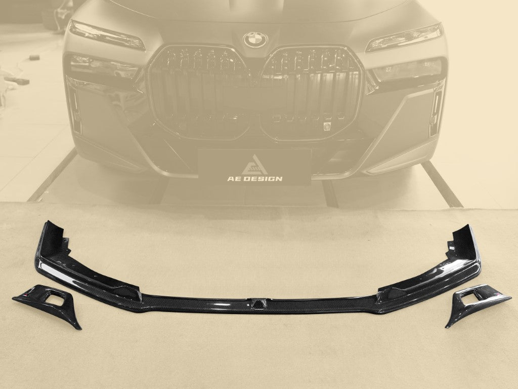 BMW i7 M70 / xDrive60 / eDrive50 G70 2023-ON &?7 Series 760i xDrive / 750e xDrive / 740i xDrive / 740i G70 2023-ON with Aftermarket Parts - AE Style Vacuumed Carbon Front Lip & side splitters?from ArmorExtend 