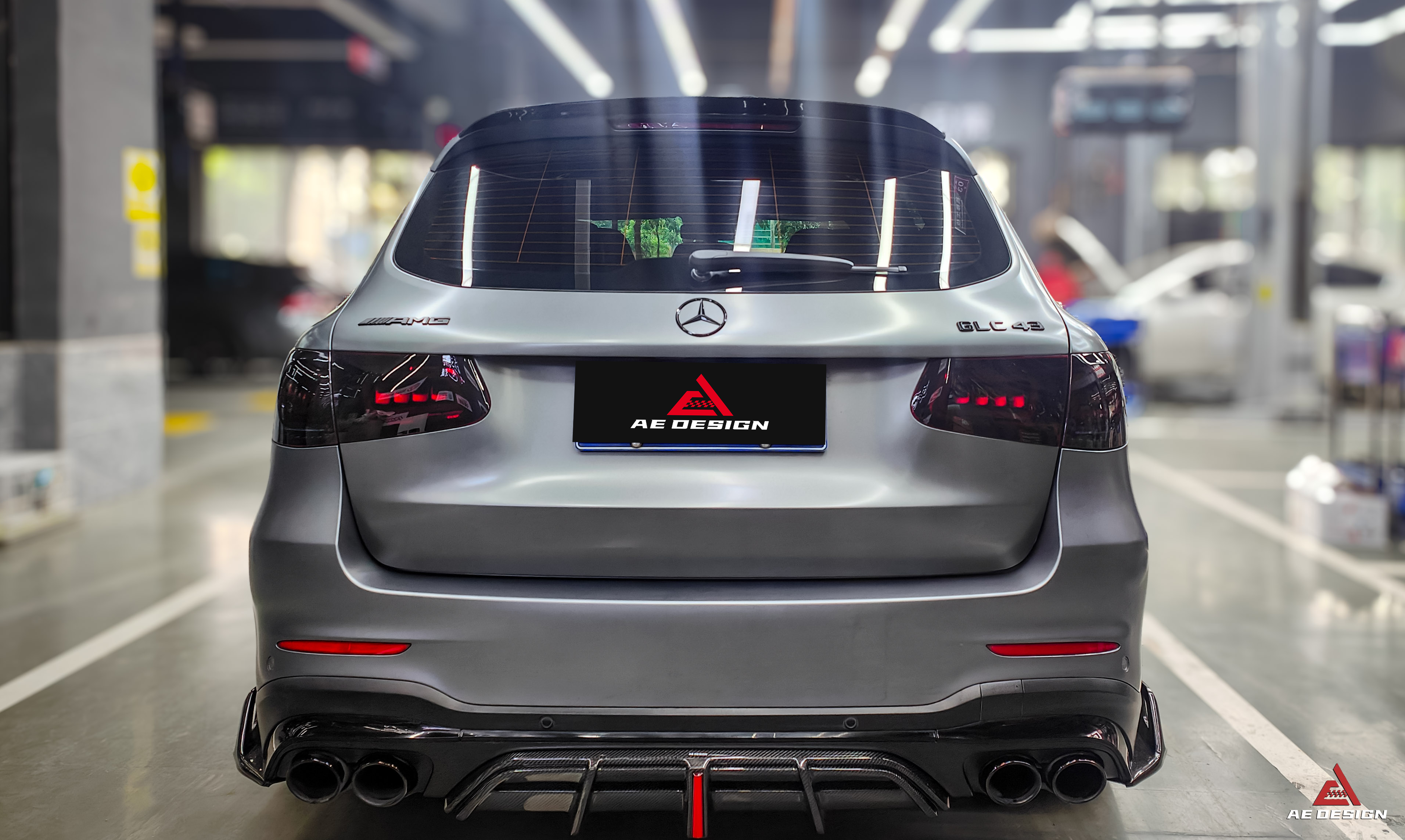 Mercedes Benz GLC43 AMG & GLC300 (with sport-package bumper, does not fit base model) W253 GLC & GLC Coupe 2020 2021 2022 2023 with Aftermarket Parts - AE Style Rear Diffuser & Canards?Carbon Fiber?from ArmorExtend
