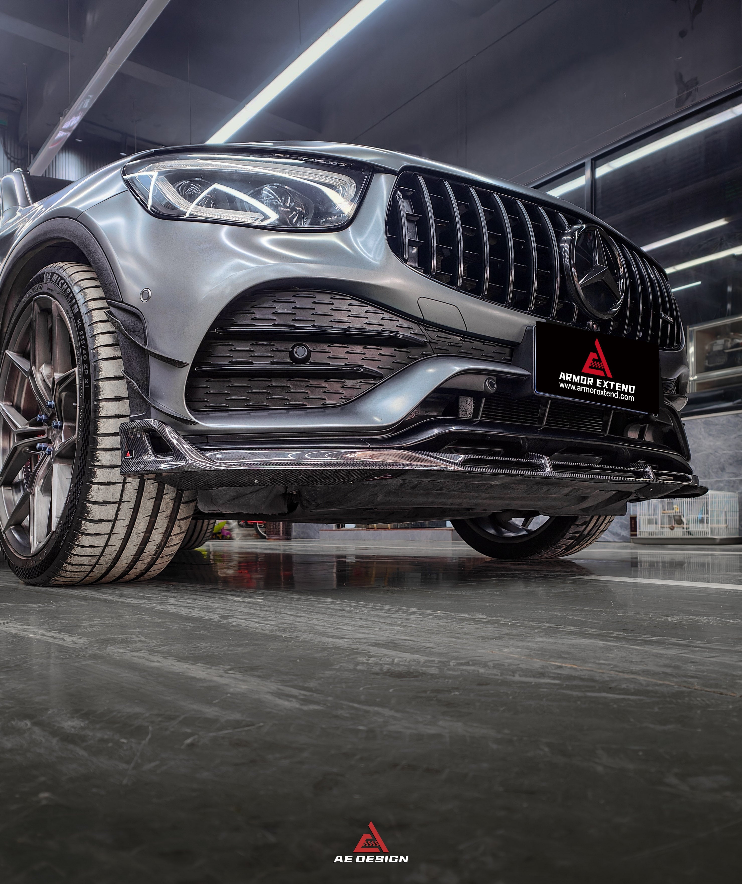 Mercedes Benz GLC43 AMG & GLC300 (with sport-package bumper, does not fit base model) W253 GLC & GLC Coupe 2020 2021 2022 2023 with Aftermarket Parts - AE Style Front Lip Pre-preg Carbon Fiber from ArmorExtend