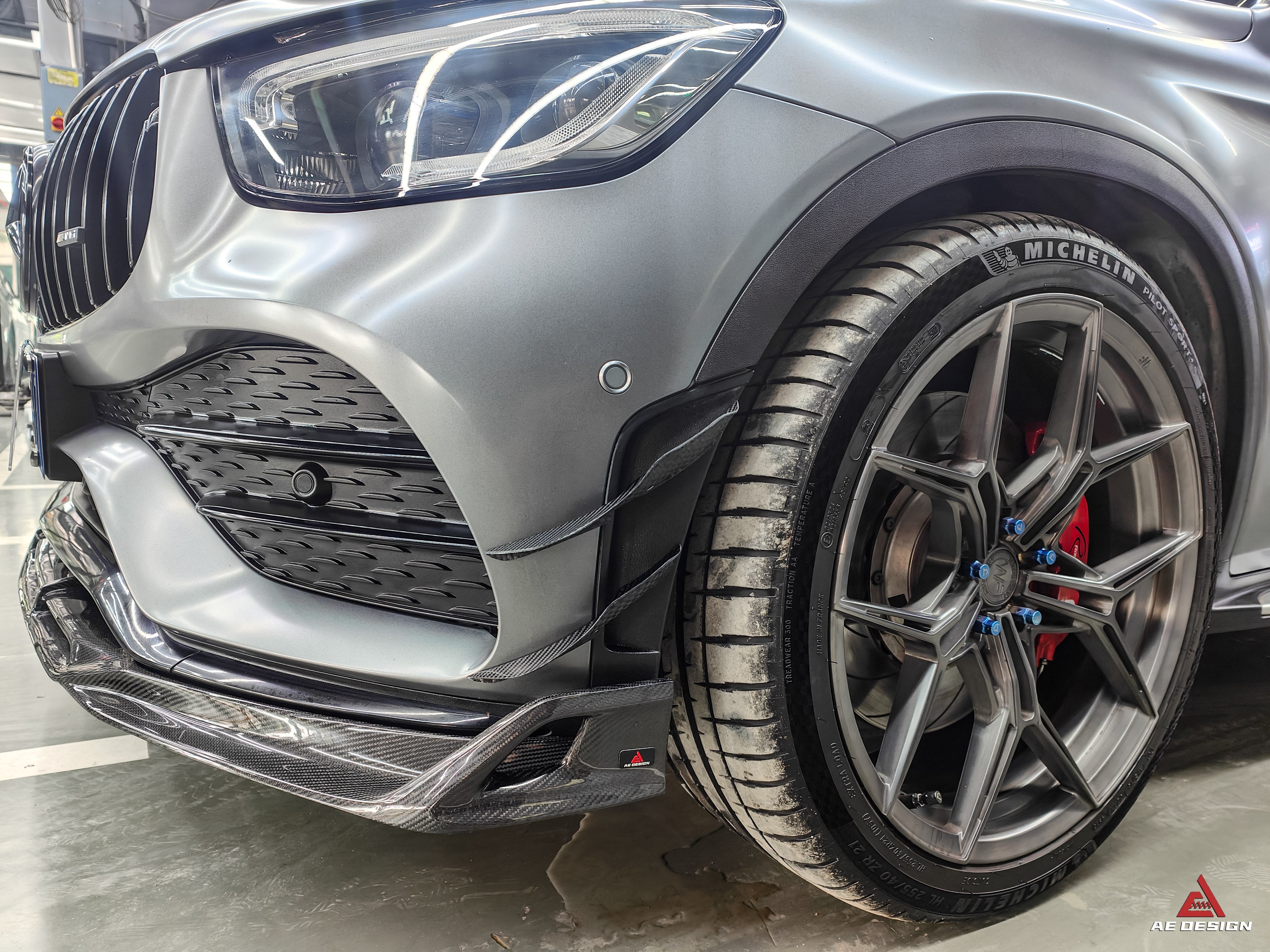 Mercedes Benz GLC43 AMG & GLC300 (with sport-package bumper, does not fit base model) W253 GLC & GLC Coupe 2020 2021 2022 2023 with Aftermarket Parts - AE Style Front Lip Pre-preg Carbon Fiber from ArmorExtend