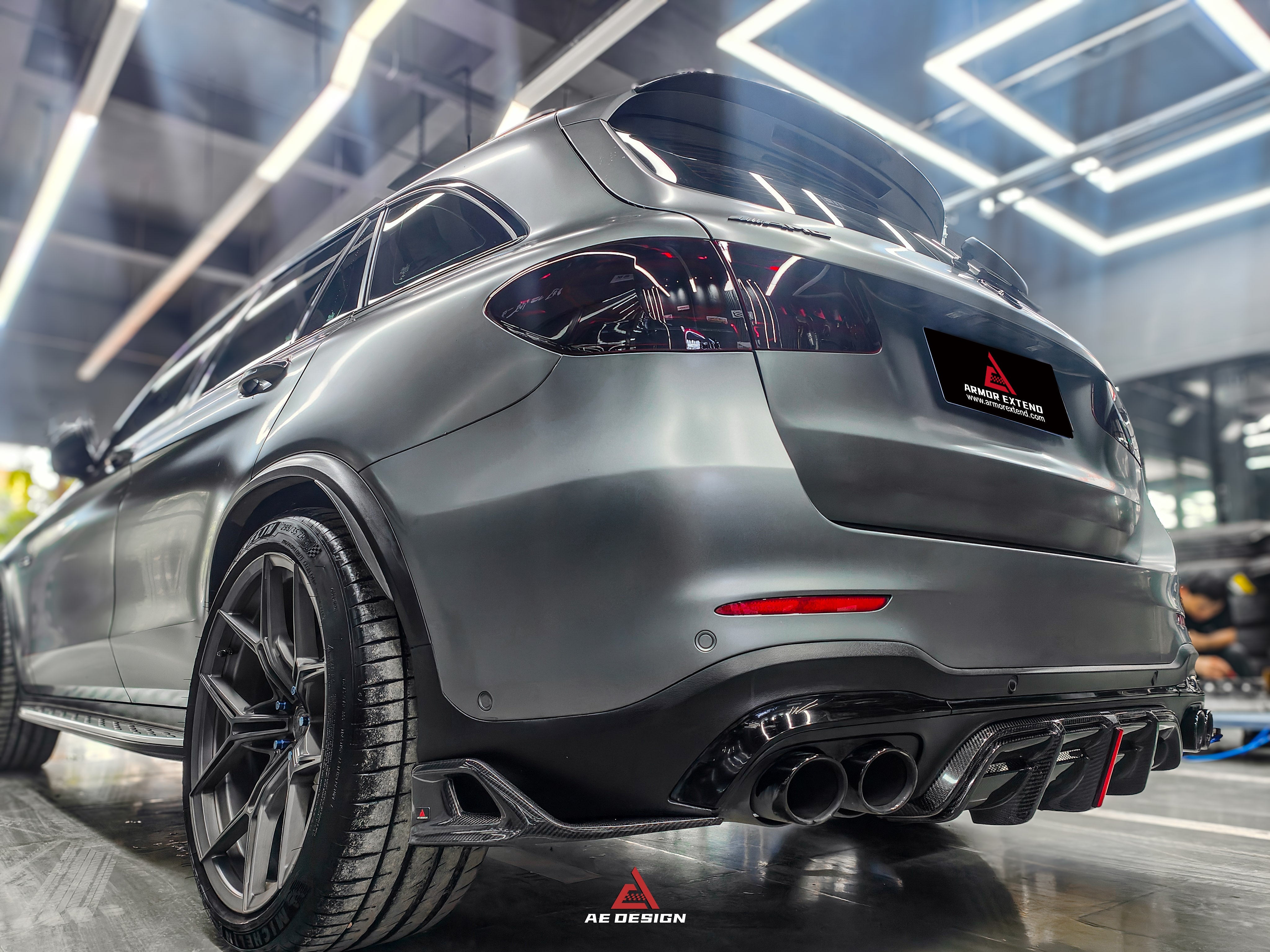 Mercedes Benz GLC43 AMG & GLC300 (with sport-package bumper, does not fit base model) W253 GLC & GLC Coupe 2020 2021 2022 2023 with Aftermarket Parts - AE Style Rear Diffuser & Canards?Carbon Fiber?from ArmorExtend