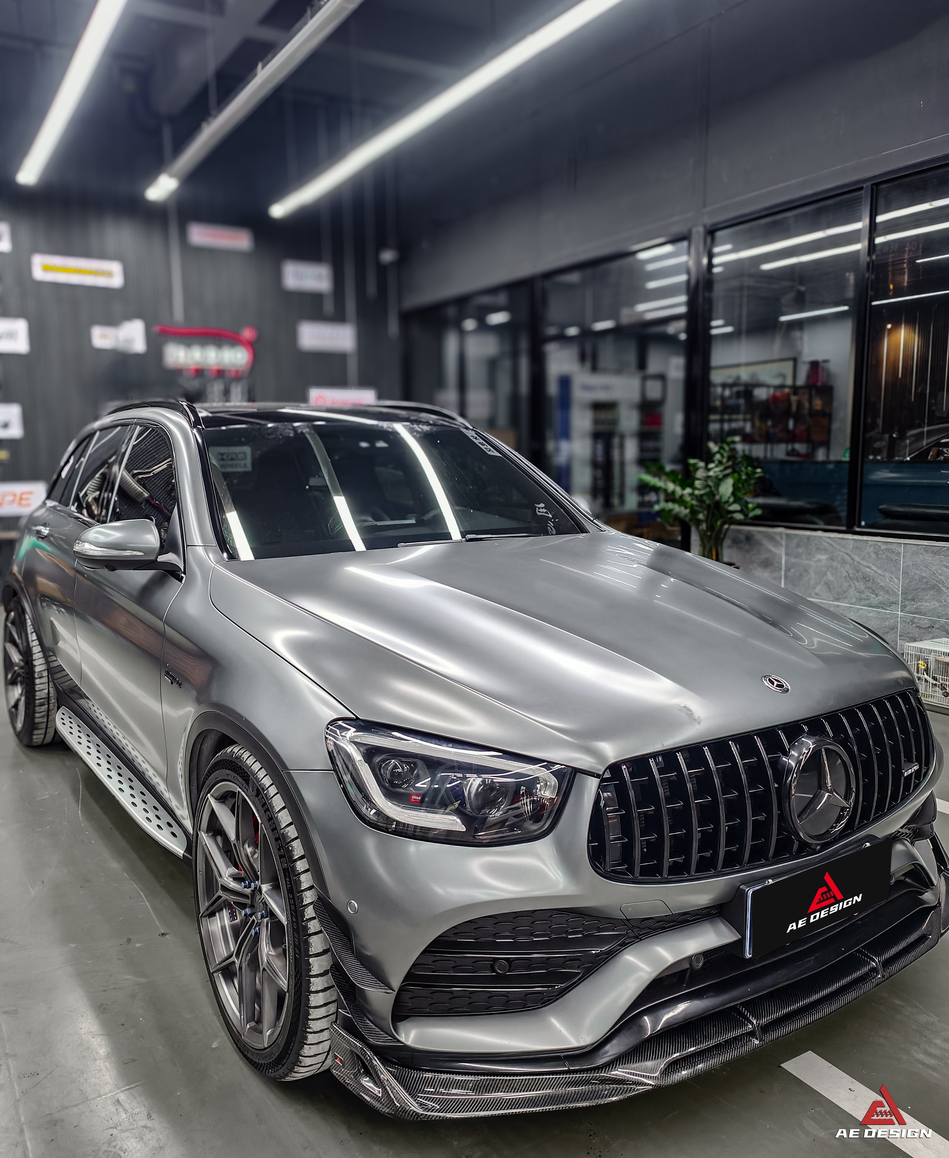 Mercedes Benz GLC43 AMG & GLC300 (with sport-package bumper, does not fit base model) W253 GLC & GLC Coupe 2020 2021 2022 2023 with Aftermarket Parts - AE Style Front Lip Pre-preg Carbon Fiber from ArmorExtend
