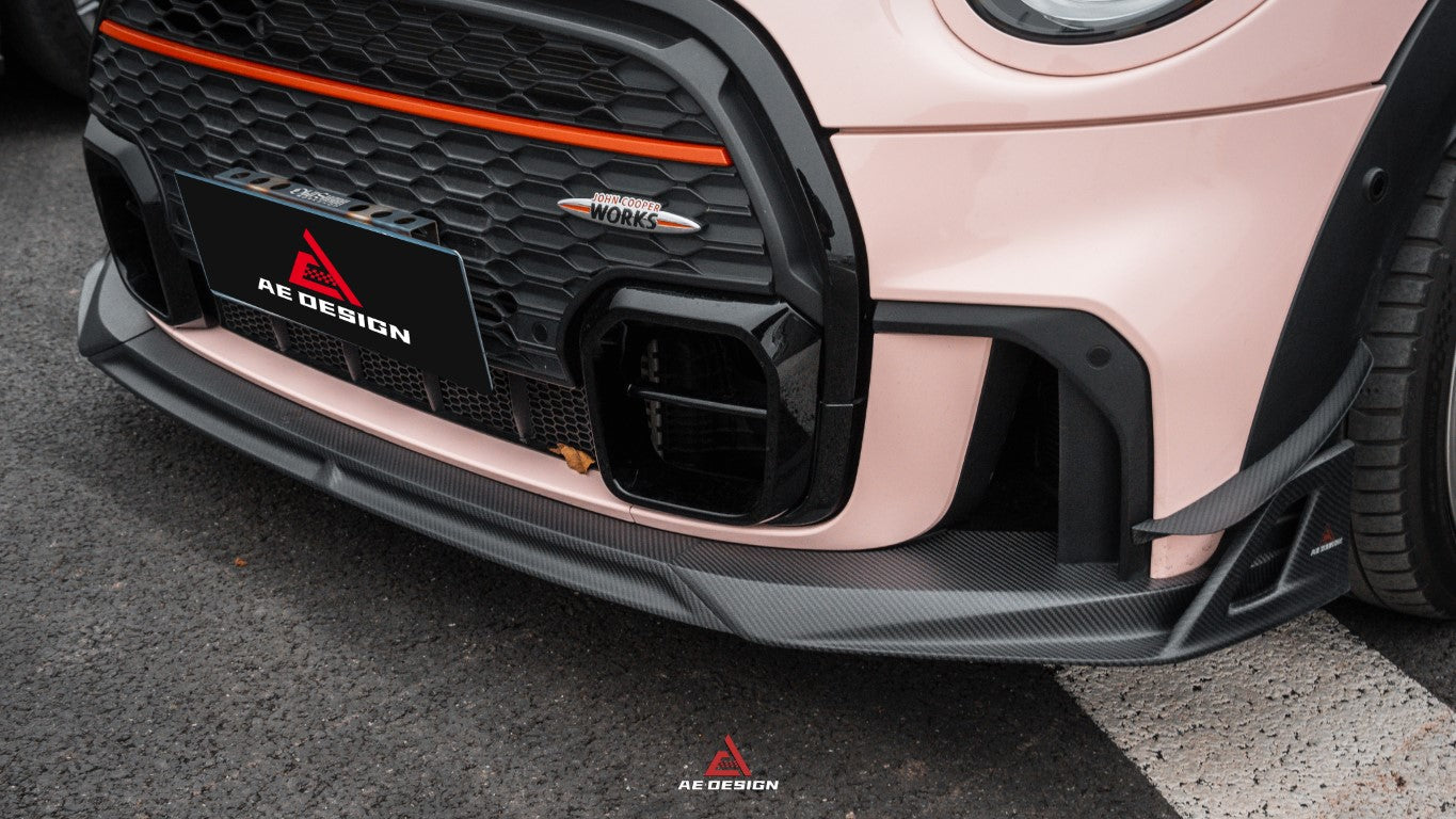 MINI Cooper JCW (John Cooper Works) F56 LCI 2022 2023 2024 with Aftermarket Parts - AE Style Front Canards?Carbon Fiber?from ArmorExtend