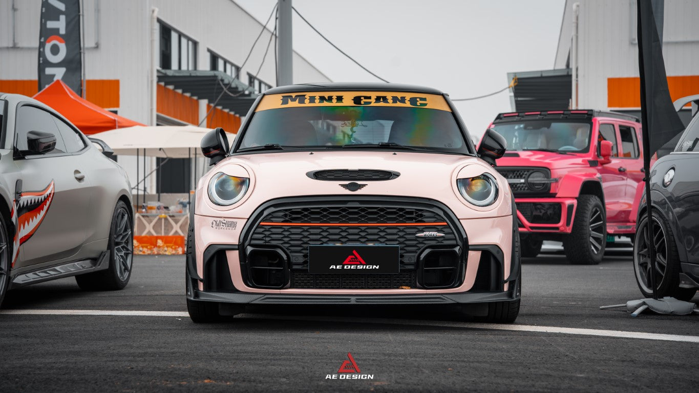 MINI Cooper JCW (John Cooper Works) F56 LCI 2022-ON with Aftermarket Parts - AE Style Carbon Fiber Front Lip from ArmorExtend