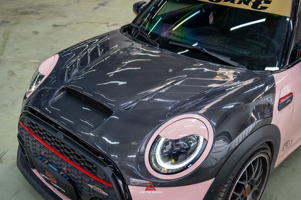 MINI Cooper JCW (John Cooper Works) F56 & Cooper (All Models) LCI 2022-ON with Aftermarket Parts - AE Style Carbon Fiber Hood from ArmorExtend