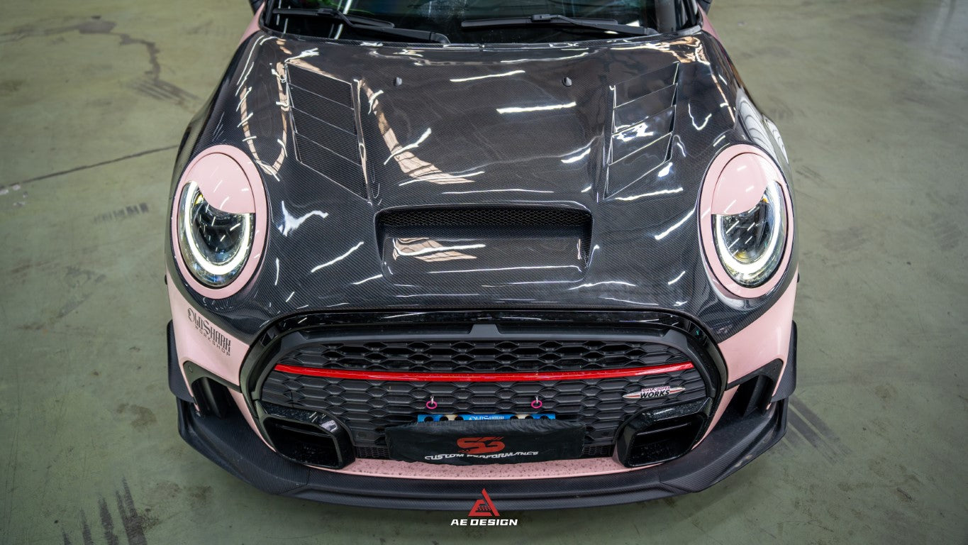 MINI Cooper JCW (John Cooper Works) F56 LCI 2022-ON with Aftermarket Parts - AE Style Carbon Fiber Front Lip from ArmorExtend