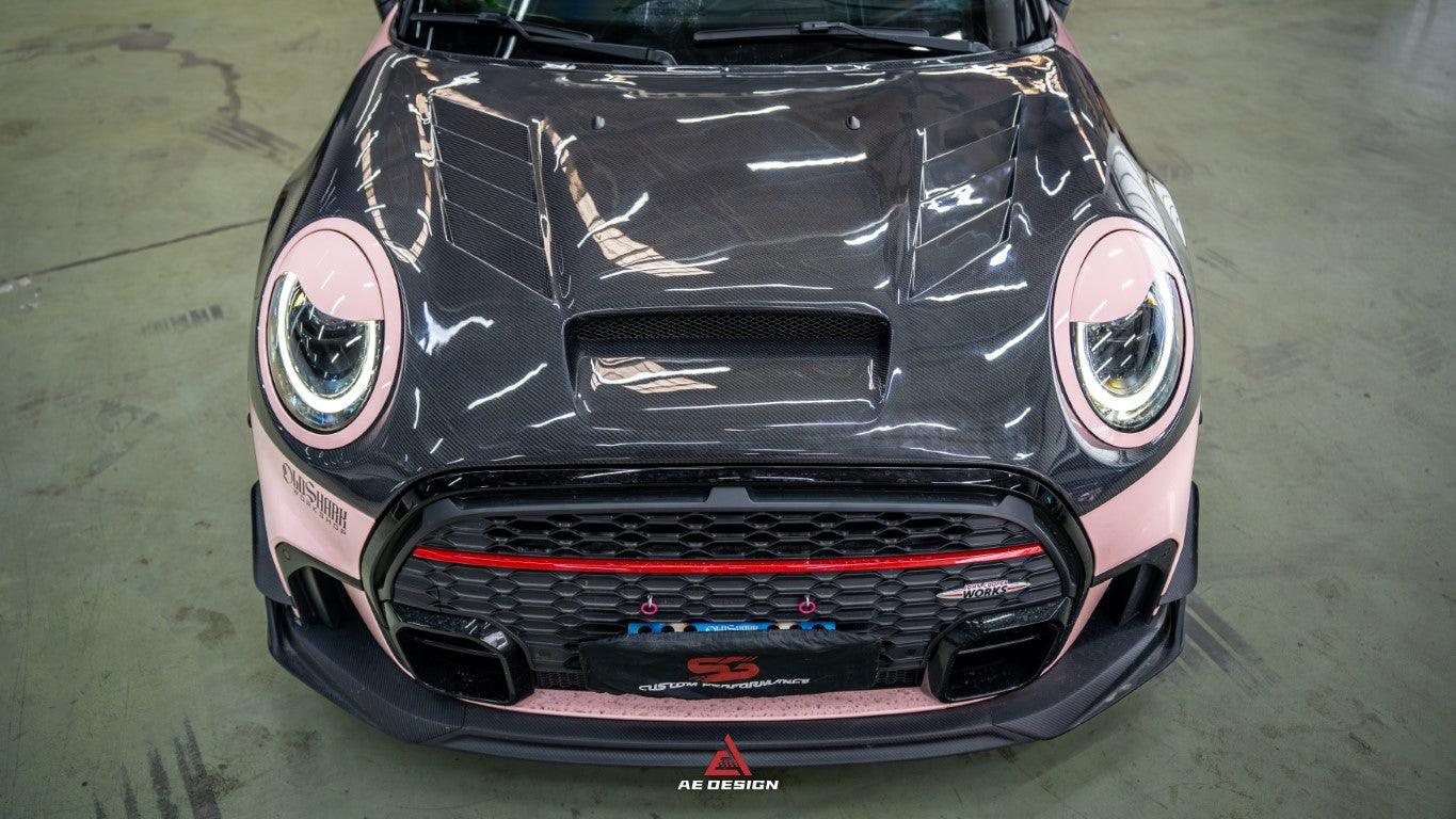 MINI Cooper JCW (John Cooper Works) F56 LCI 2022 2023 2024 with Aftermarket Parts - AE Style Front Lip?Carbon Fiber?from ArmorExtend