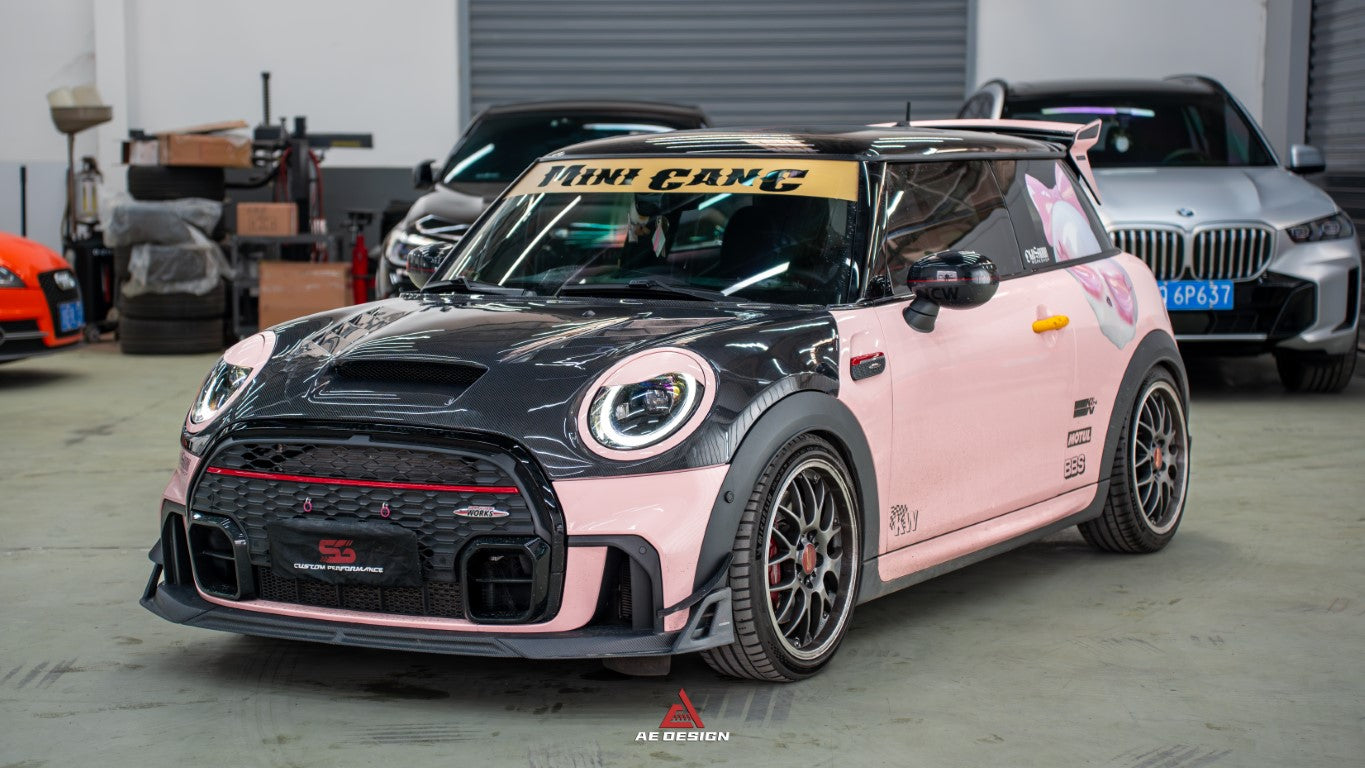 MINI Cooper JCW (John Cooper Works) F56 LCI 2022 2023 2024 with Aftermarket Parts - AE Style Front Canards?Carbon Fiber?from ArmorExtend