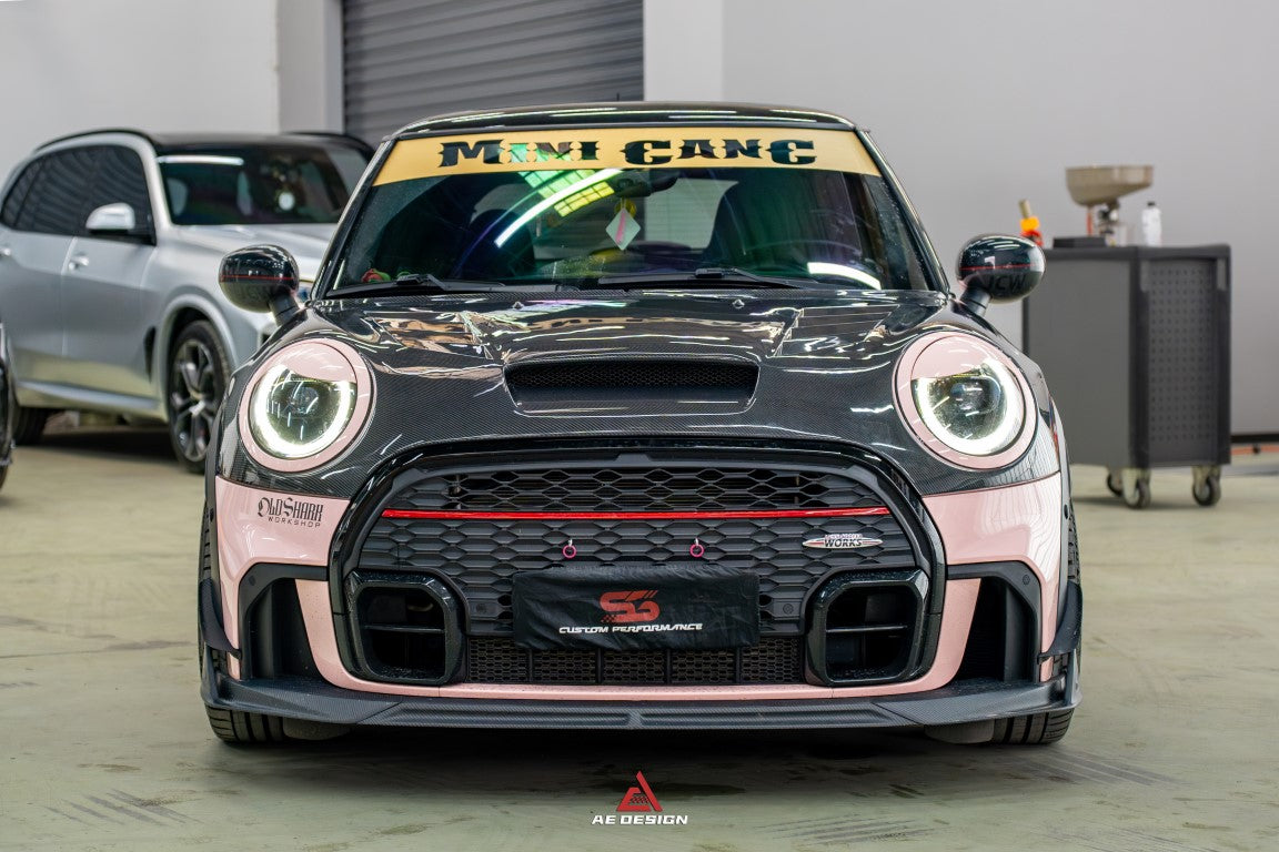 MINI Cooper JCW (John Cooper Works) F56 LCI 2022-ON with Aftermarket Parts - AE Style Carbon Fiber Front Lip from ArmorExtend