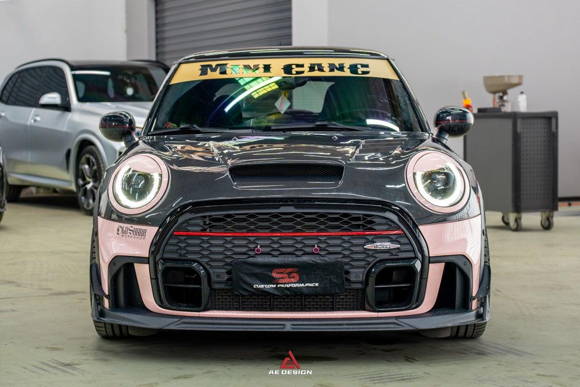 MINI Cooper JCW (John Cooper Works) F56 LCI 2022 2023 2024 with Aftermarket Parts - AE Style Front Lip?Carbon Fiber?from ArmorExtend