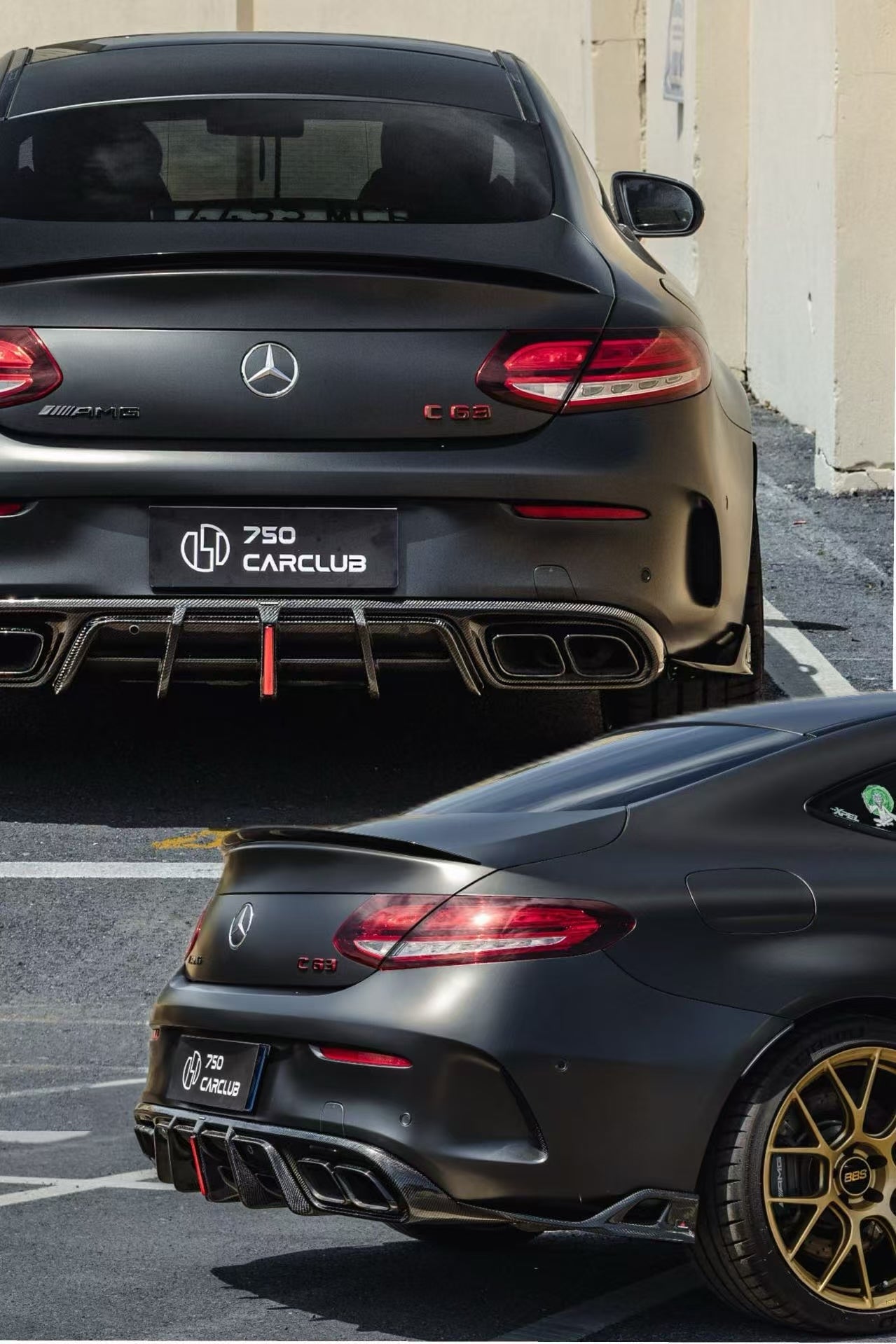Mercedes Benz C-Class C63S C63 AMG W205 Coupe Convertible 2015 2016 2017 2018 2019 2020 2021 2022 2023 (suitable for both pre-facelift and facelift. Pre-facelift requires exhaust tips from facelifted version) & C-Class C63S C63 AMG W205 Coupe Convertible 2015 2016 2017 2018 2019 2020 2021 2022 2023 (suitable for both pre-facelift and facelift) with Aftermarket Parts - AE Rear Diffuser & Canards Carbon Fiber?from ArmorExtend