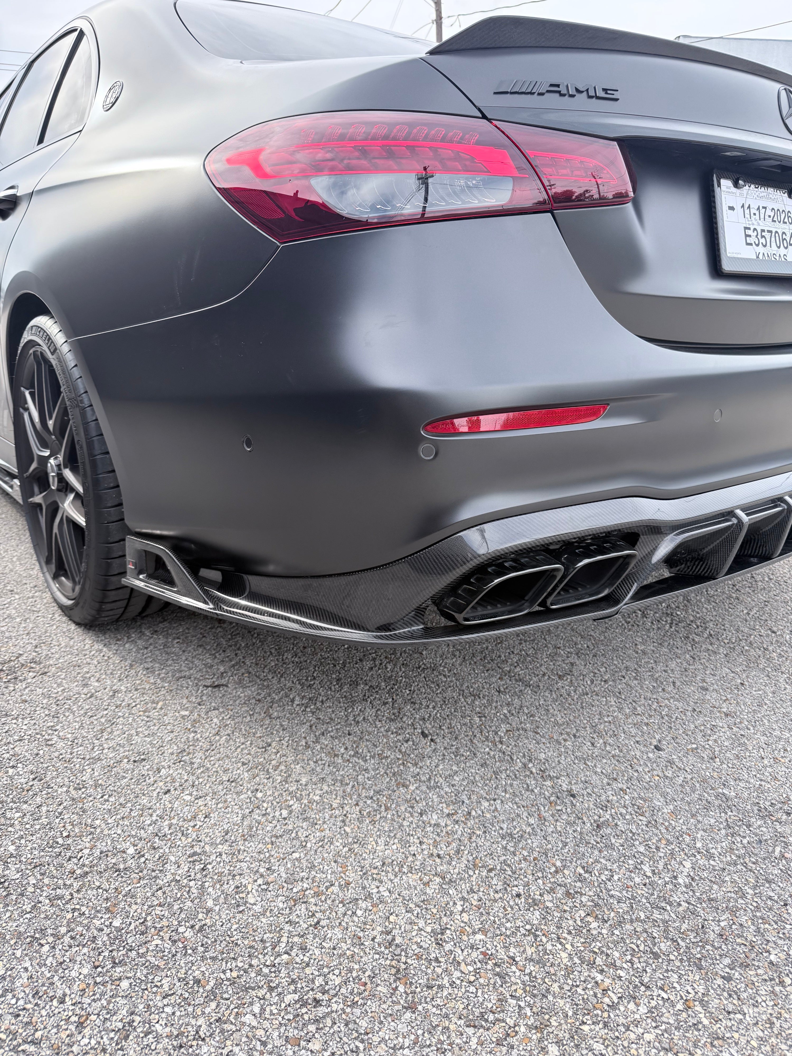 Mercedes Benz E-Class E350 E450 (with sport package bumper) W213 Facelift 2020 2021 2022 2023 2024 & E53 E63/S W213 Facelift 2020 2021 2022 2023 2024 with Aftermarket Parts - AE Rear Diffuser Carbon Fiber from ArmorExtend
