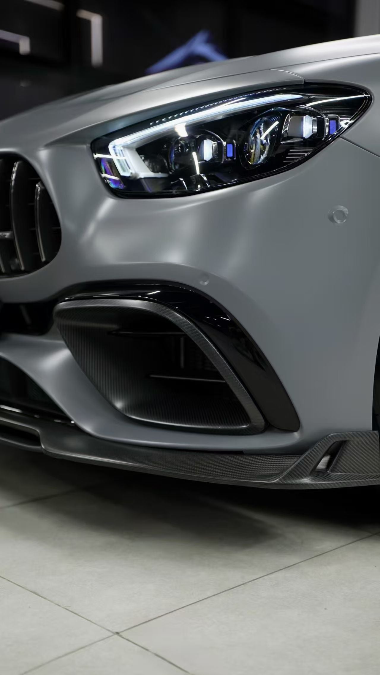 Mercedes Benz E63 W213 2021 2022 2023 2024 with Aftermarket Parts - AE Front Lip Carbon Fiber from ArmorExtend
