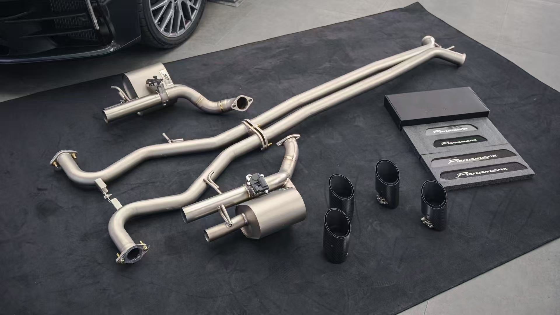 Porsche Panamera 976 E-Hybird 2024-ON with Aftermarket Parts - Catback Exhaust Quadtips with Valve Stainless Steel / Titanium from?ArmorExtend