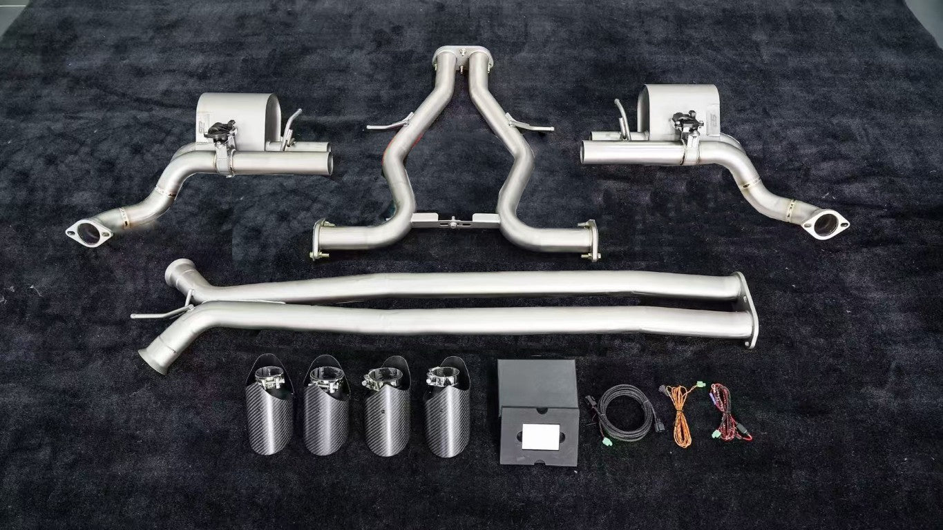 Porsche Panamera 976 E-Hybird 2024-ON with Aftermarket Parts - Catback Exhaust Quadtips with Valve Stainless Steel / Titanium from?ArmorExtend