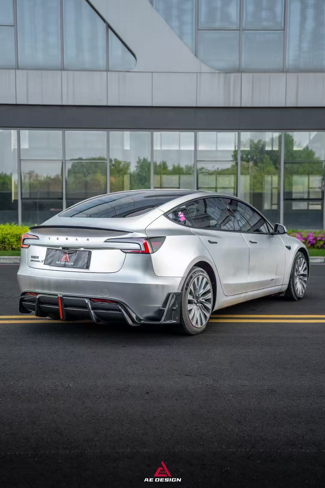 Tesla Model 3 Highland / Performance 2024-ON with Aftermarket Parts - AE Style Rear Diffuser & Canards Carbon Fiber from ArmorExtend