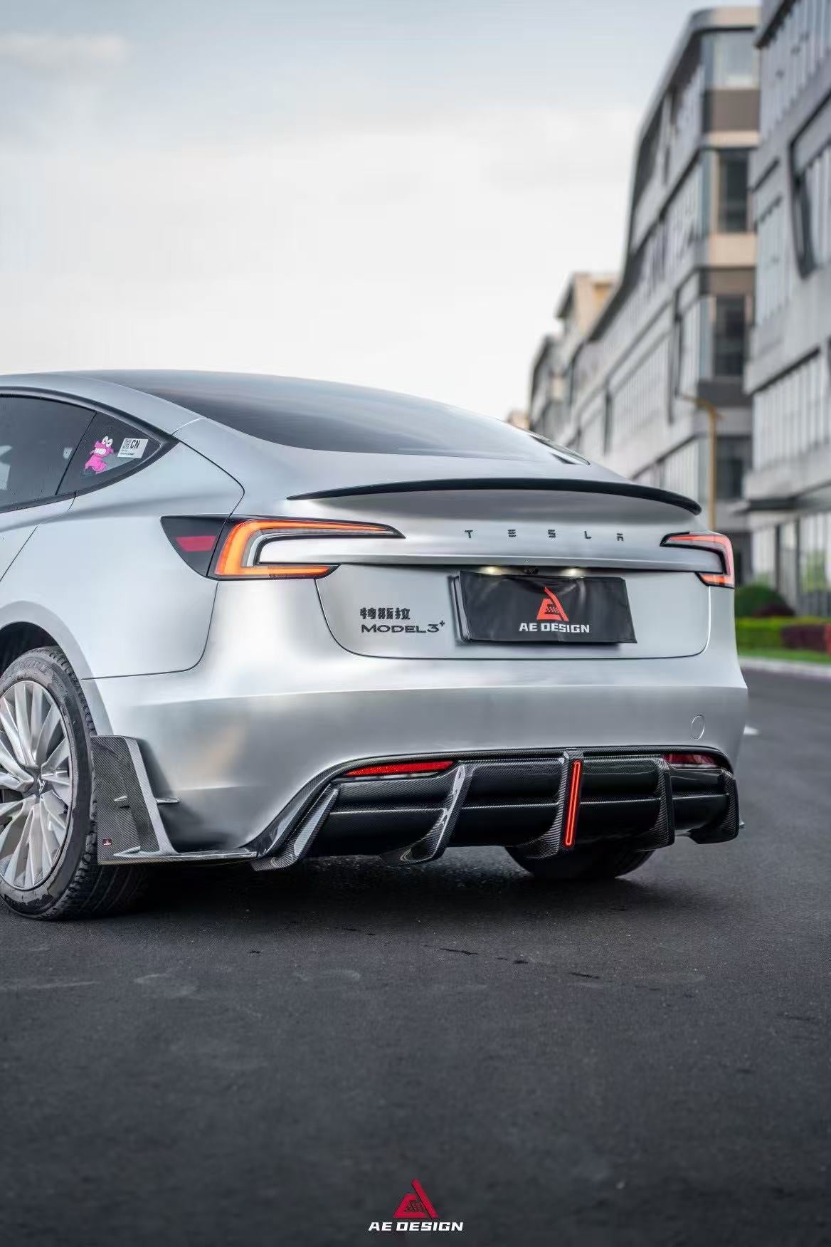 Tesla Model 3 Highland / Performance 2024-ON with Aftermarket Parts - AE Style Rear Diffuser & Canards Carbon Fiber from?ArmorExtend