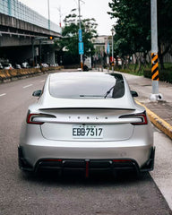 Tesla Model 3 Highland / Performance 2024-ON with Aftermarket Parts - AE Style Side Skirts & Canards Carbon Fiber from?ArmorExtend