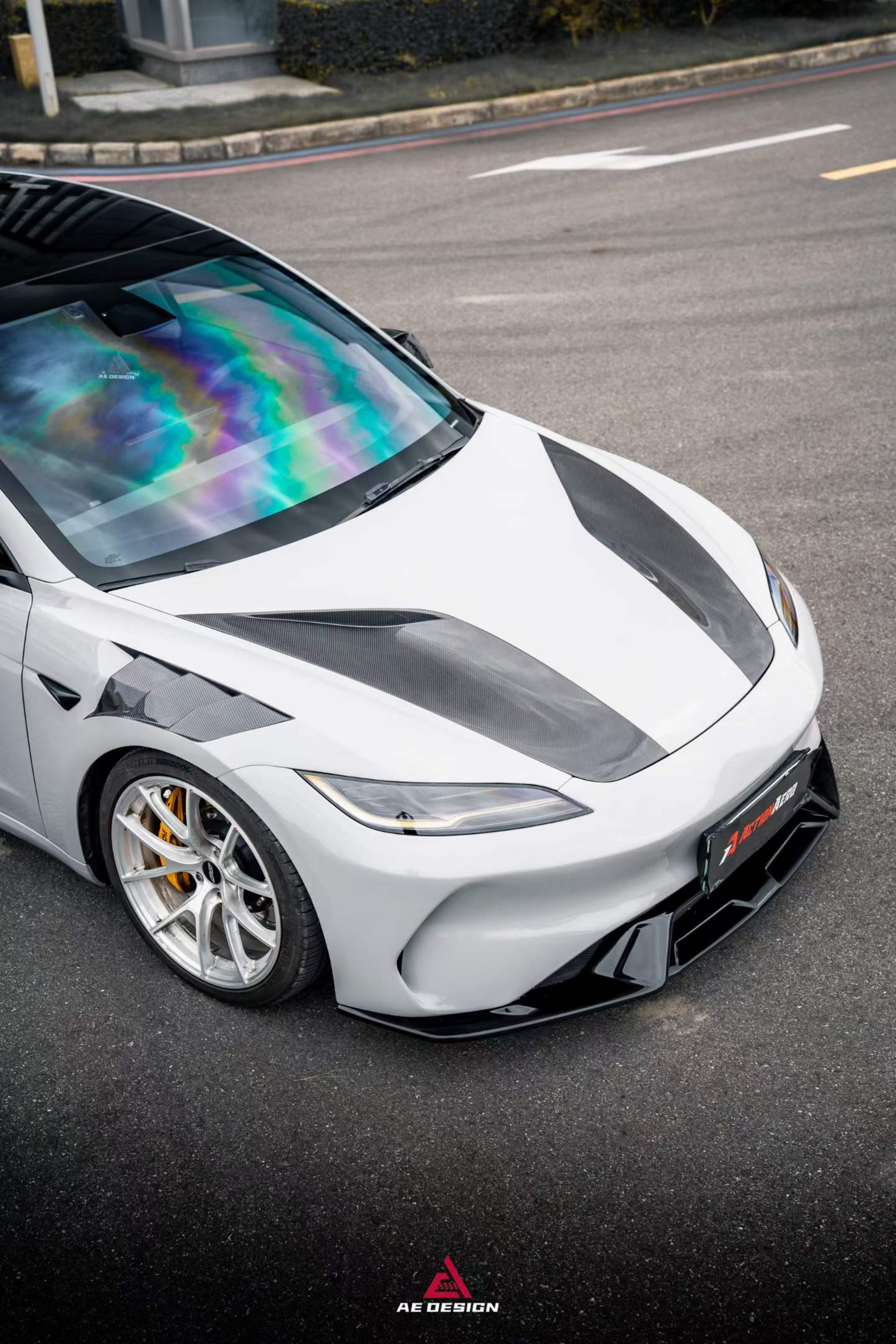 Tesla Model 3 Highland / Performance 2024-ON with Aftermarket Parts - Action Aero Series Hood Bonnet Carbon Fiber from ArmorExtend
