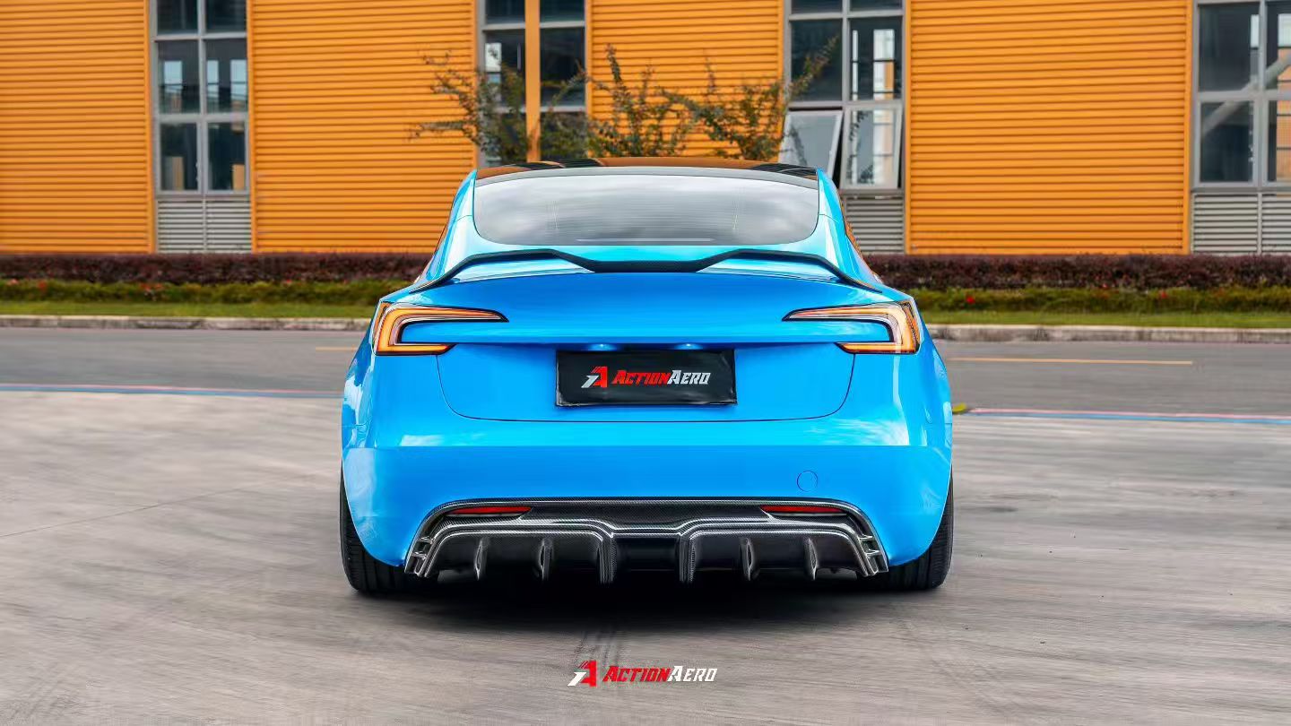 Tesla Model 3 Highland / Performance 2024-ON with Aftermarket Parts - V2 Rear Lip Spoiler Dry Pre-preg Carbon Fiber from ArmorExtend