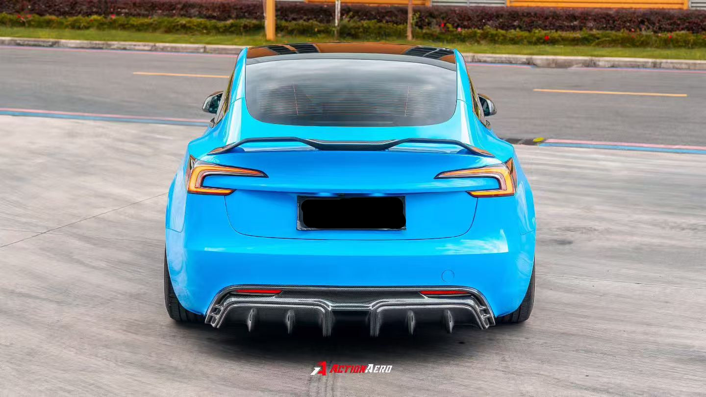 Tesla Model 3 Highland / Performance 2024-ON with Aftermarket Parts - V2 Rear Lip Spoiler Dry Pre-preg Carbon Fiber from ArmorExtend