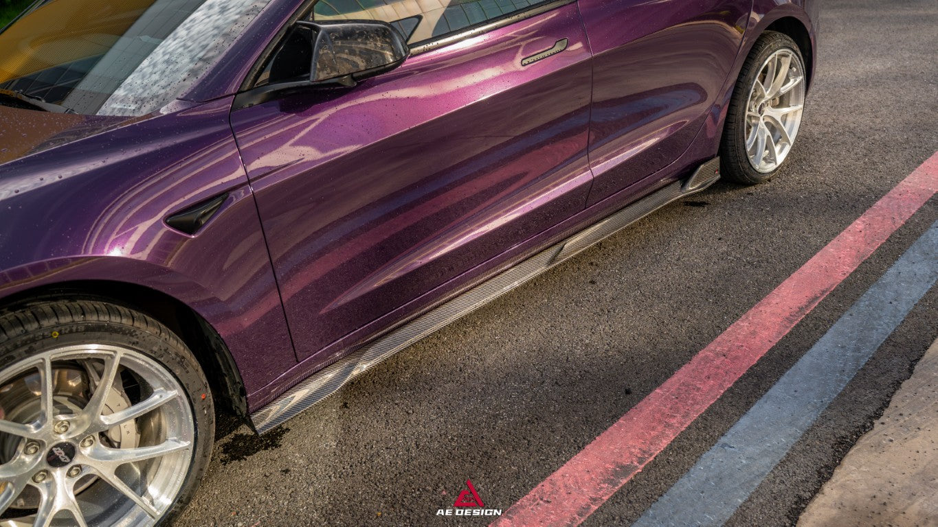 Tesla Model 3 Highland / Performance 2024-ON with Aftermarket Parts - Side Skirts Dry Pre-preg Carbon Fiber from ArmorExtend